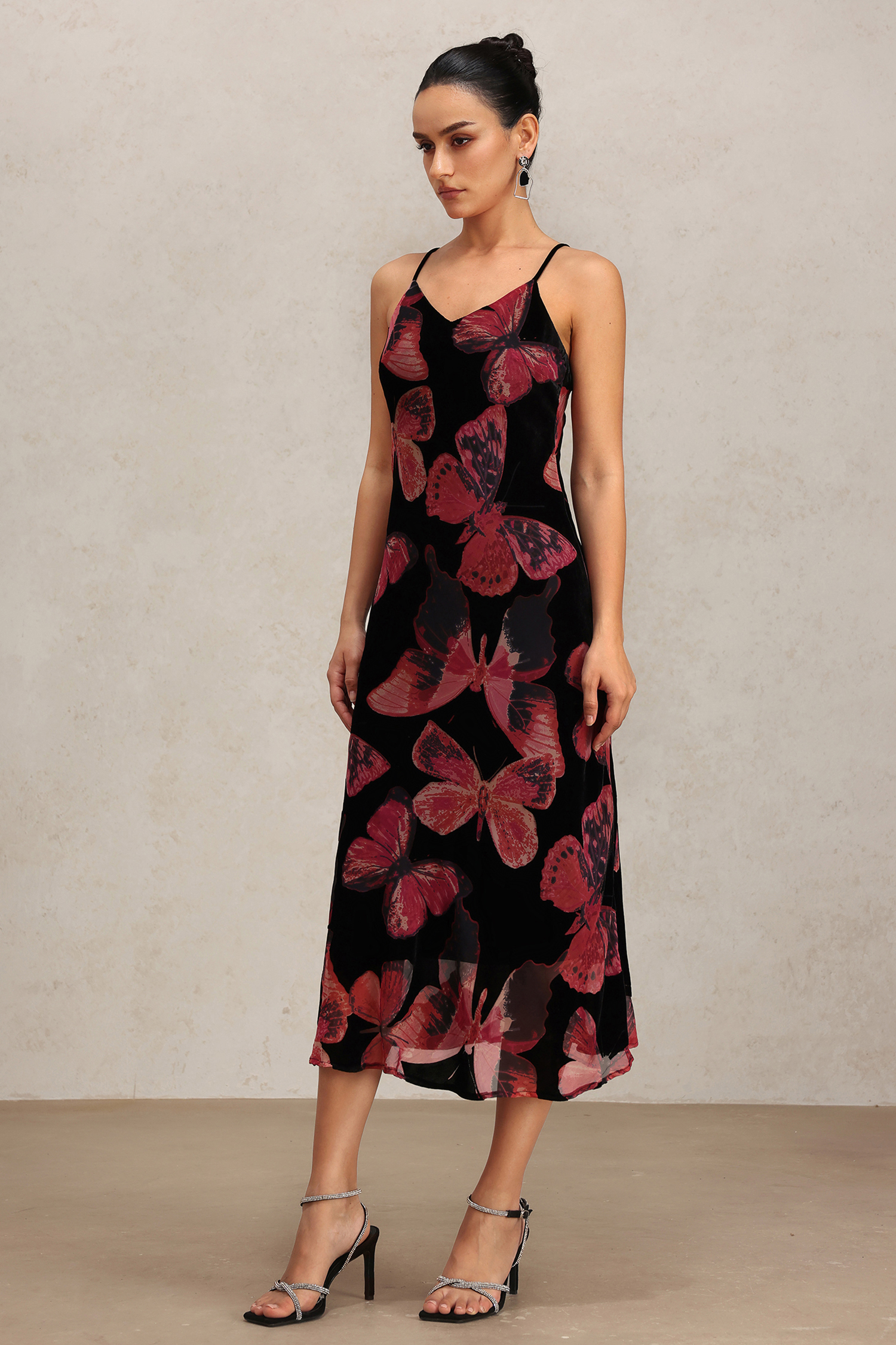 Tutuni V-Neck Halter Butterfly Printed Maxi Dress