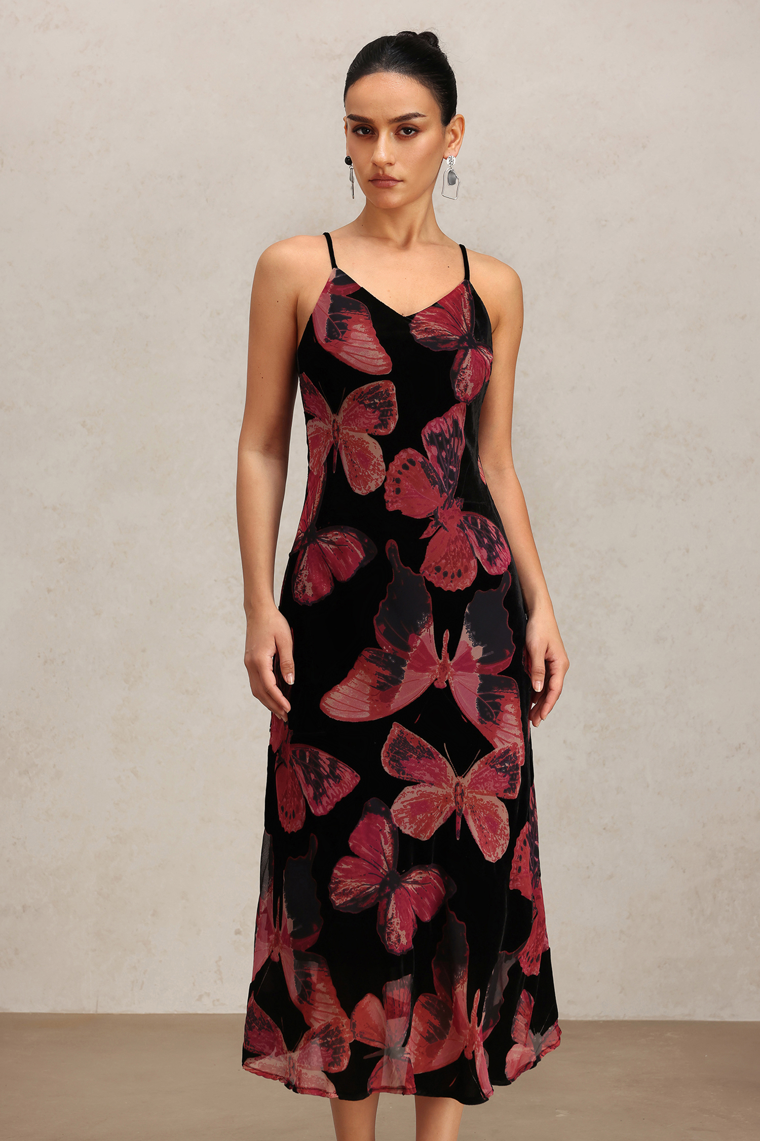 Tutuni V-Neck Halter Butterfly Printed Maxi Dress