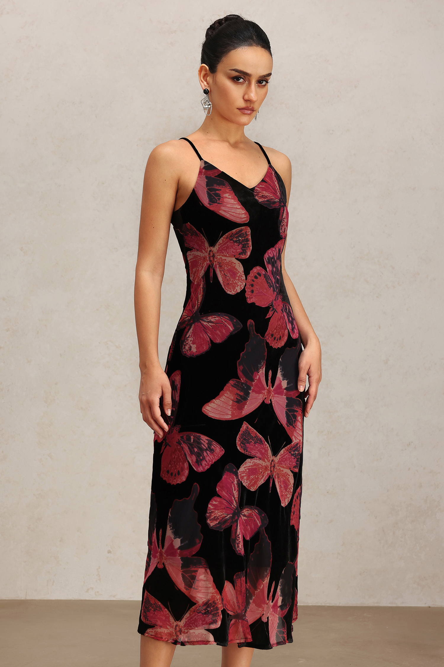Tutuni V-Neck Halter Butterfly Printed Maxi Dress