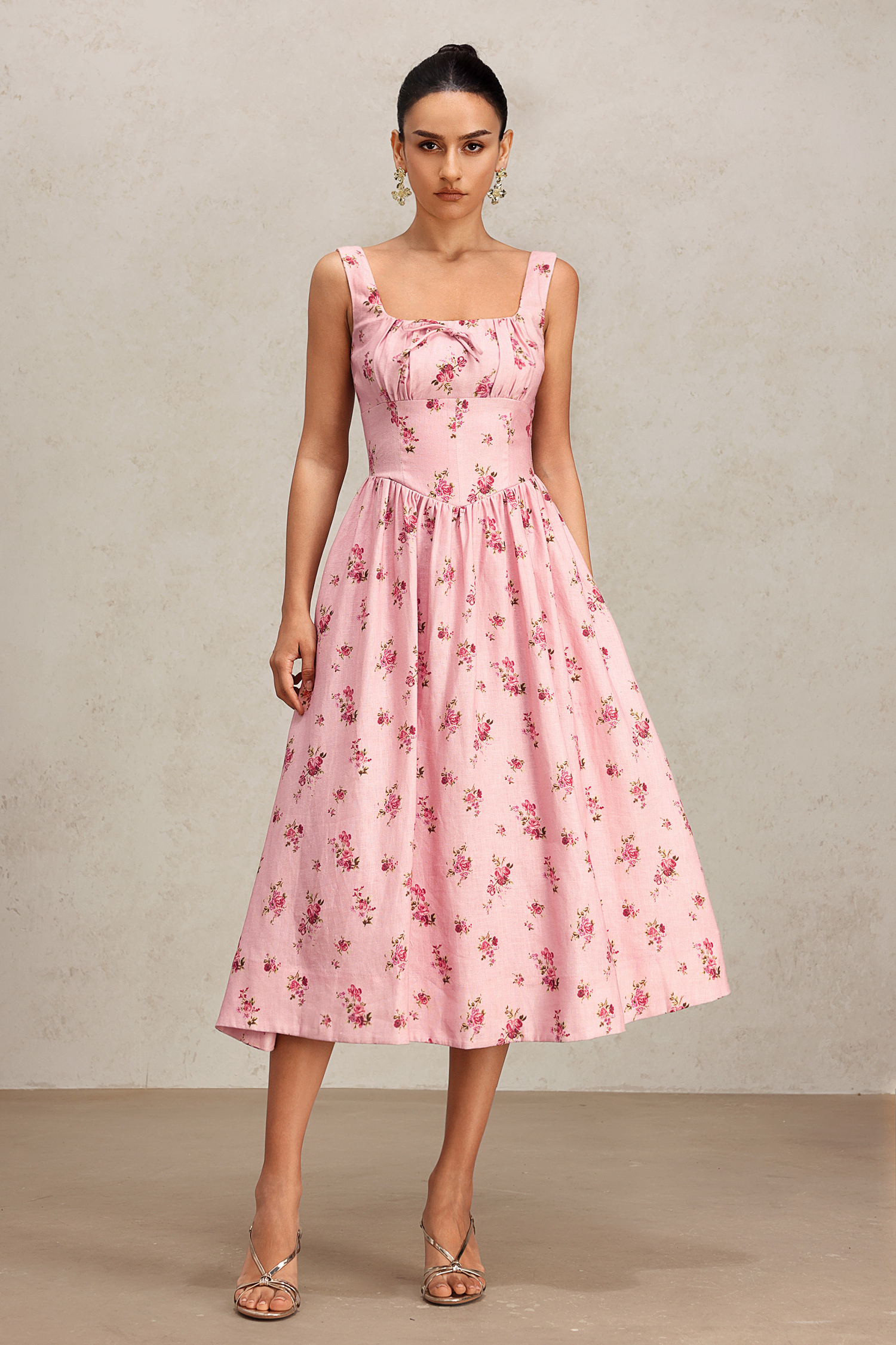 Lilac Halter Floral Printed Midi Dress