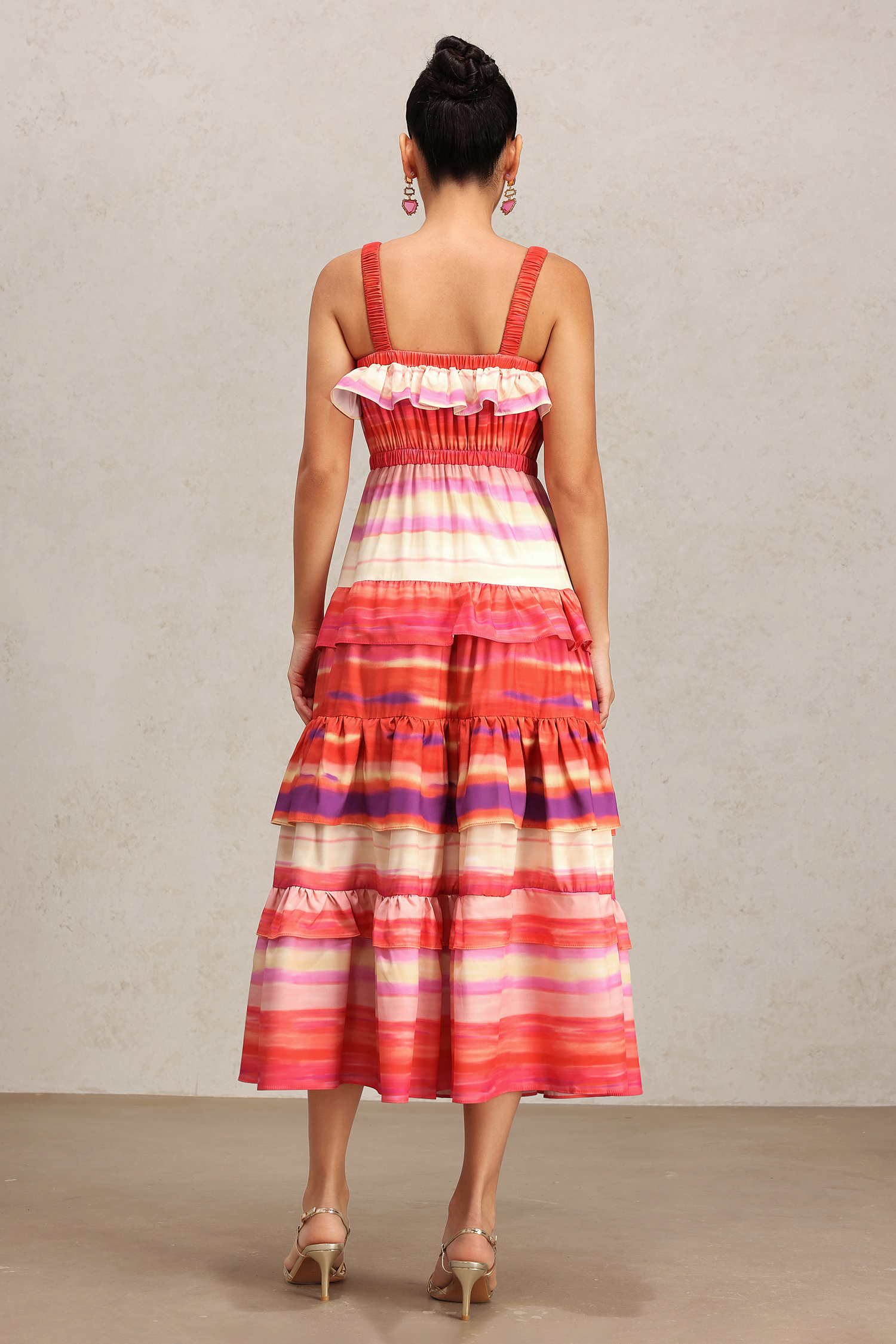 Sefa Halter Printed Layered Folds Maxi Dress