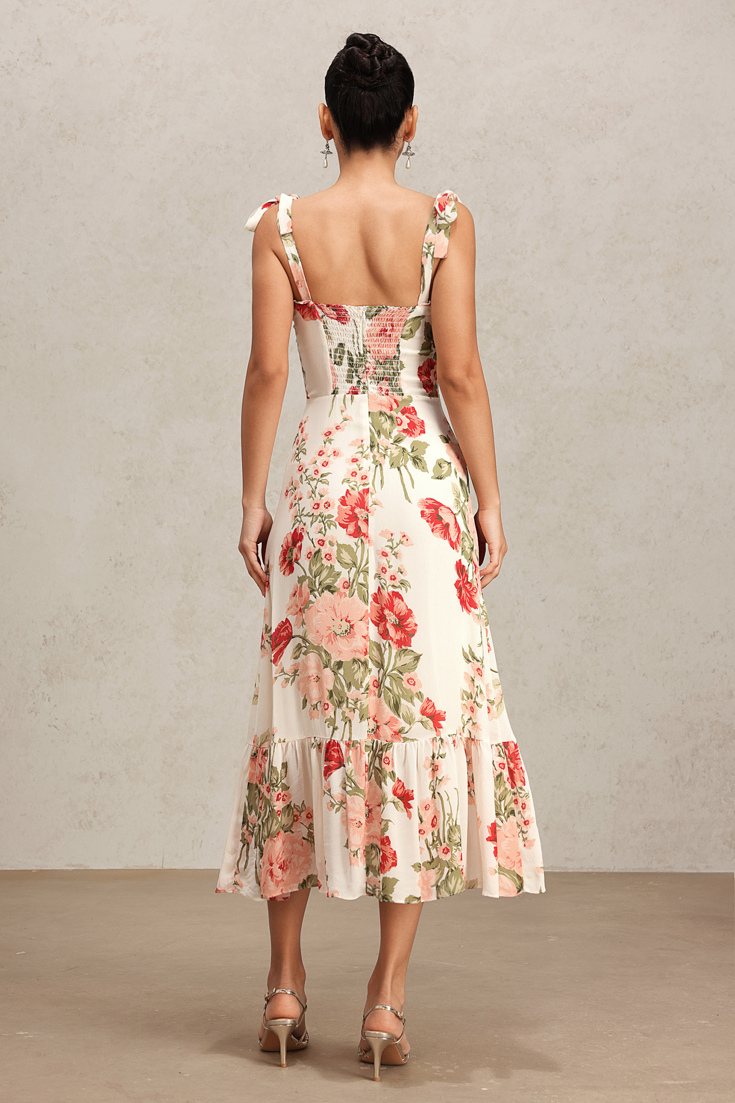 Fanya Bowknot Halter Floral Printed Midi Dress