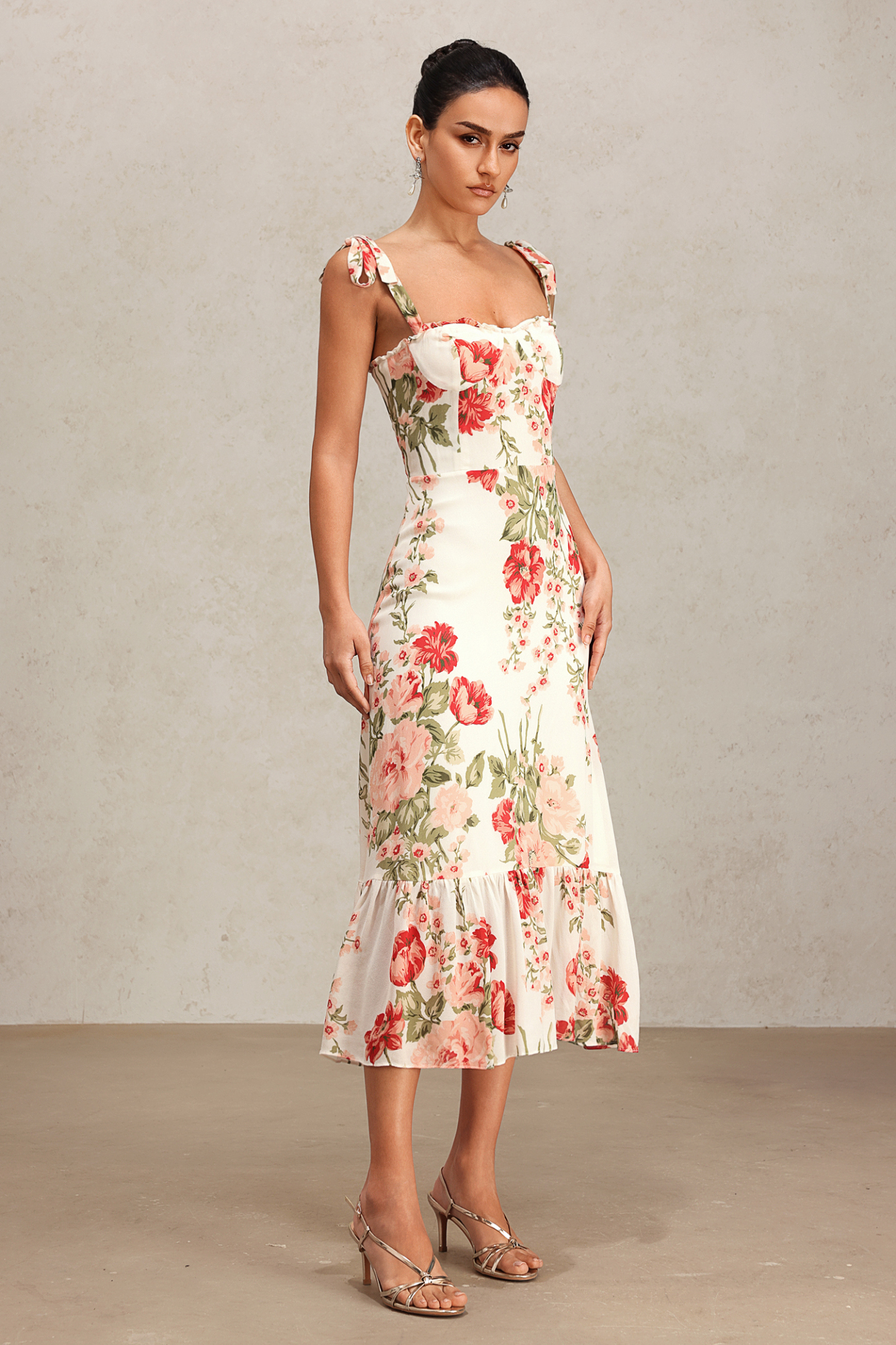 Fanya Bowknot Halter Floral Printed Midi Dress