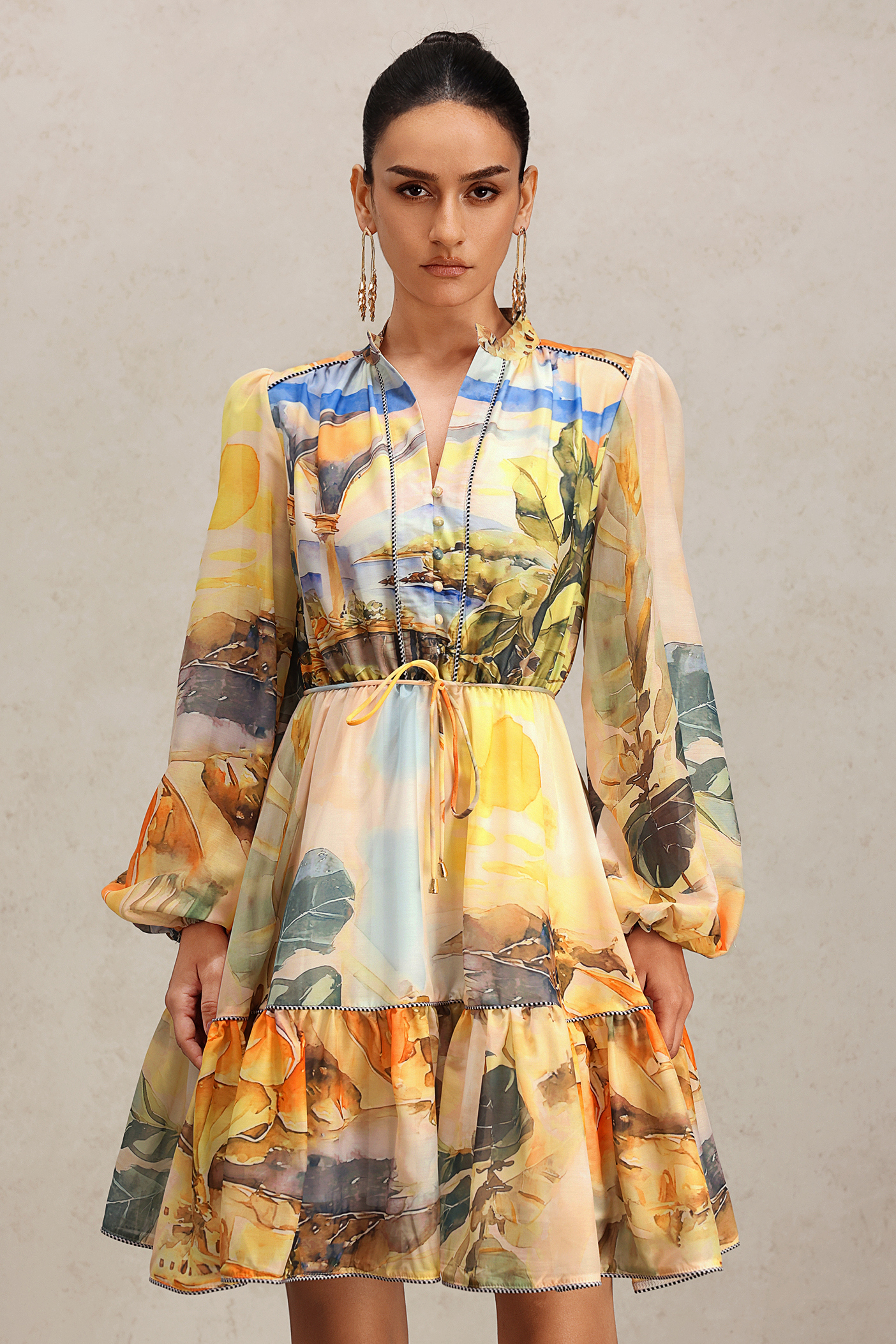 Dazie Puff Sleeves Floral Printed Mini Dress