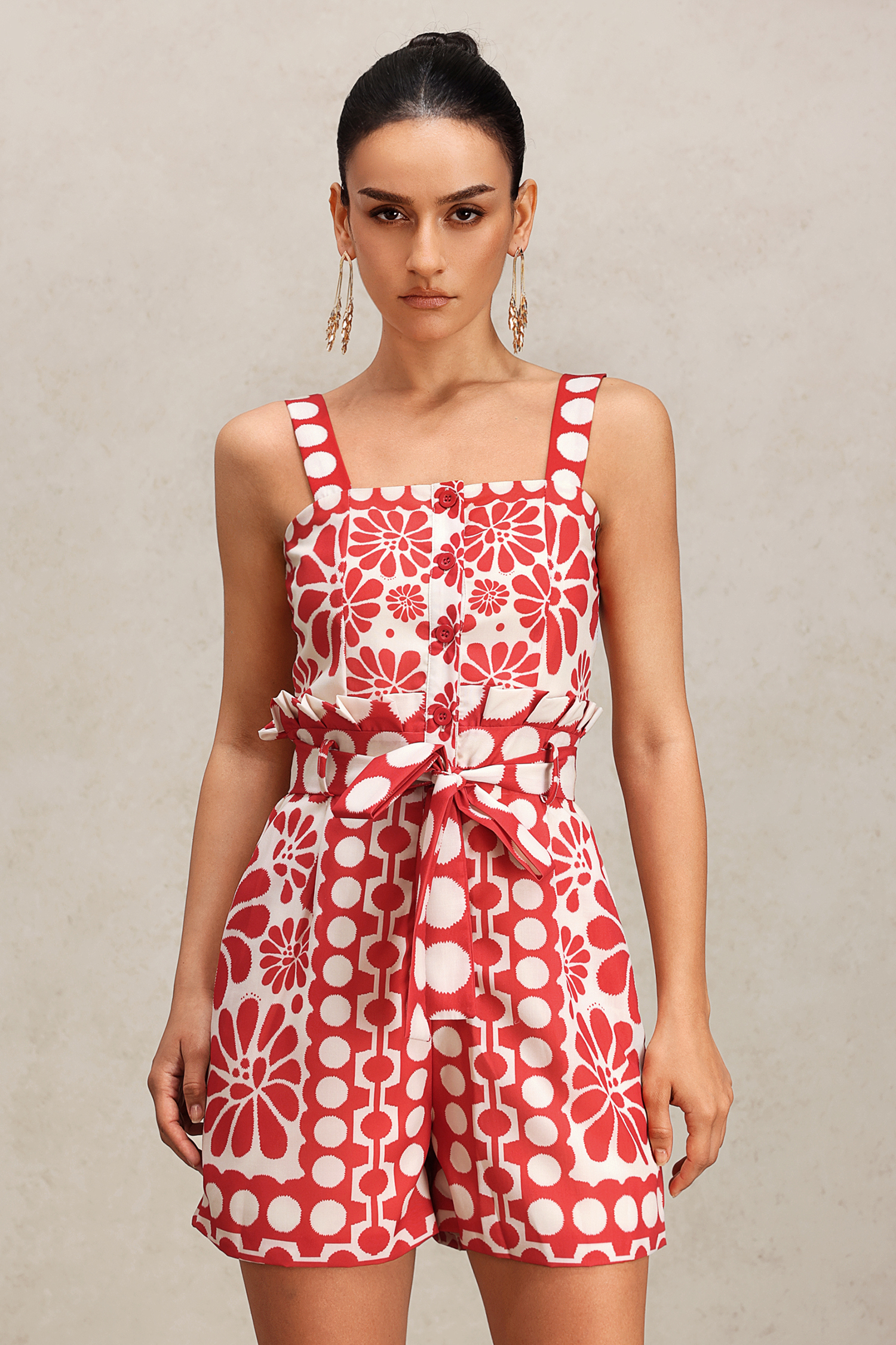 Xerca Halter Floral Printed Mini Jumpsuit