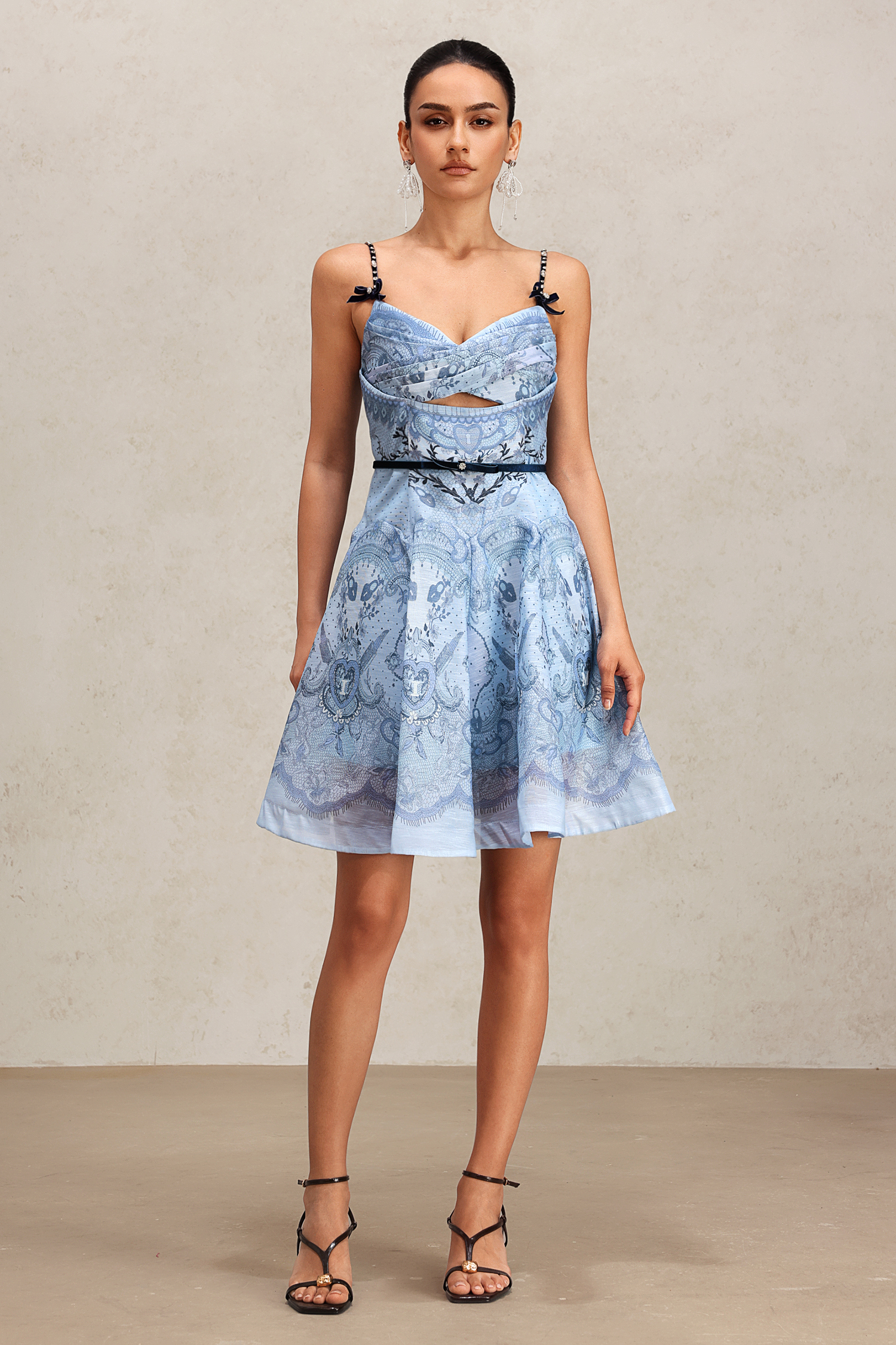 Sequoya Halter Floral Printed Bowknot Mini Dress