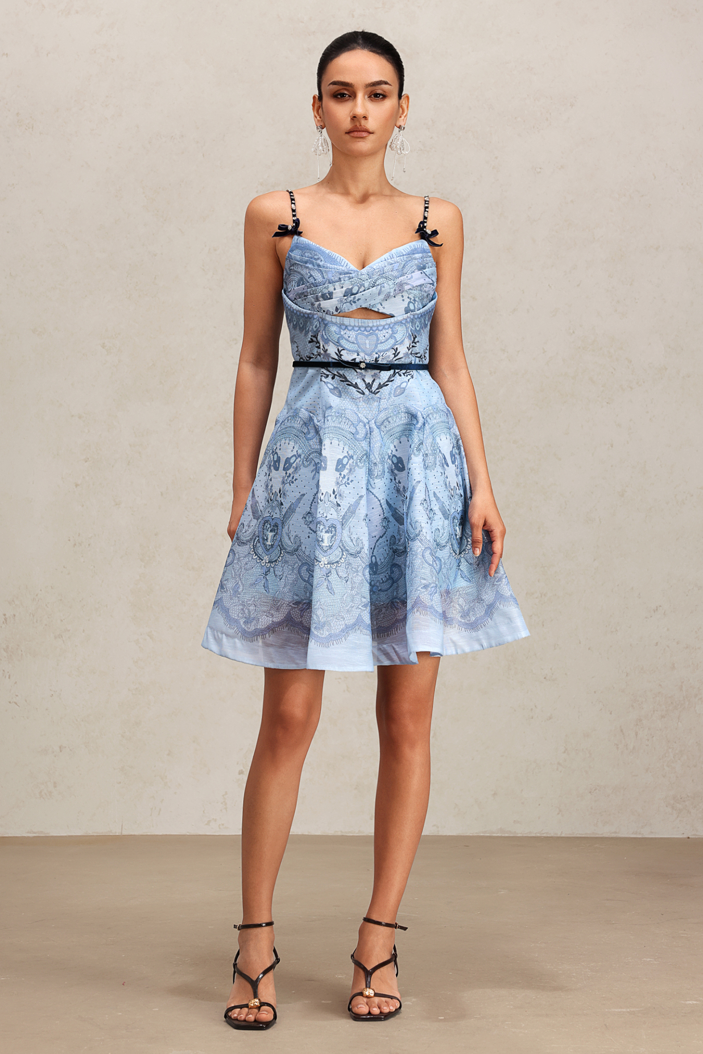 Sequoya Halter Floral Printed Bowknot Mini Dress