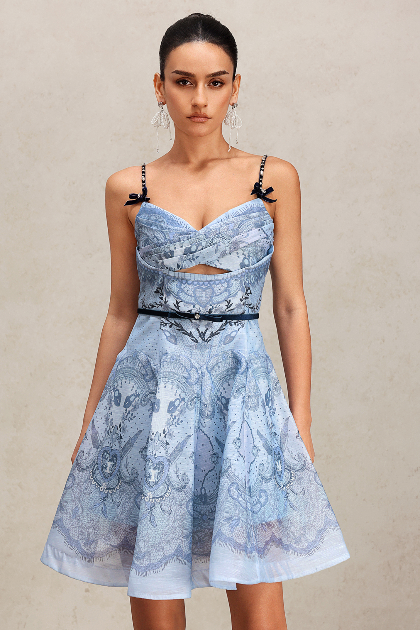 Sequoya Halter Floral Printed Bowknot Mini Dress