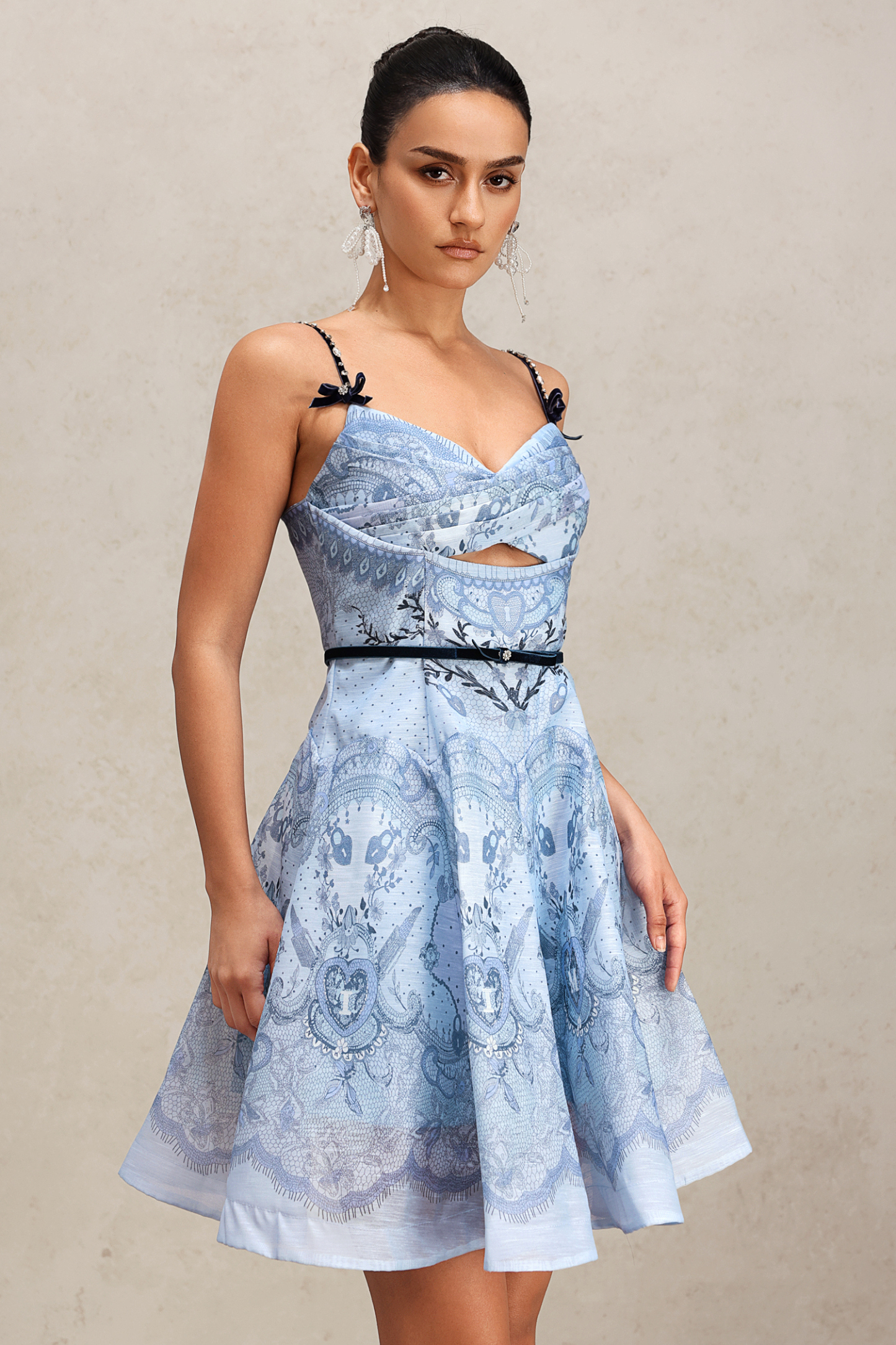 Sequoya Halter Floral Printed Bowknot Mini Dress