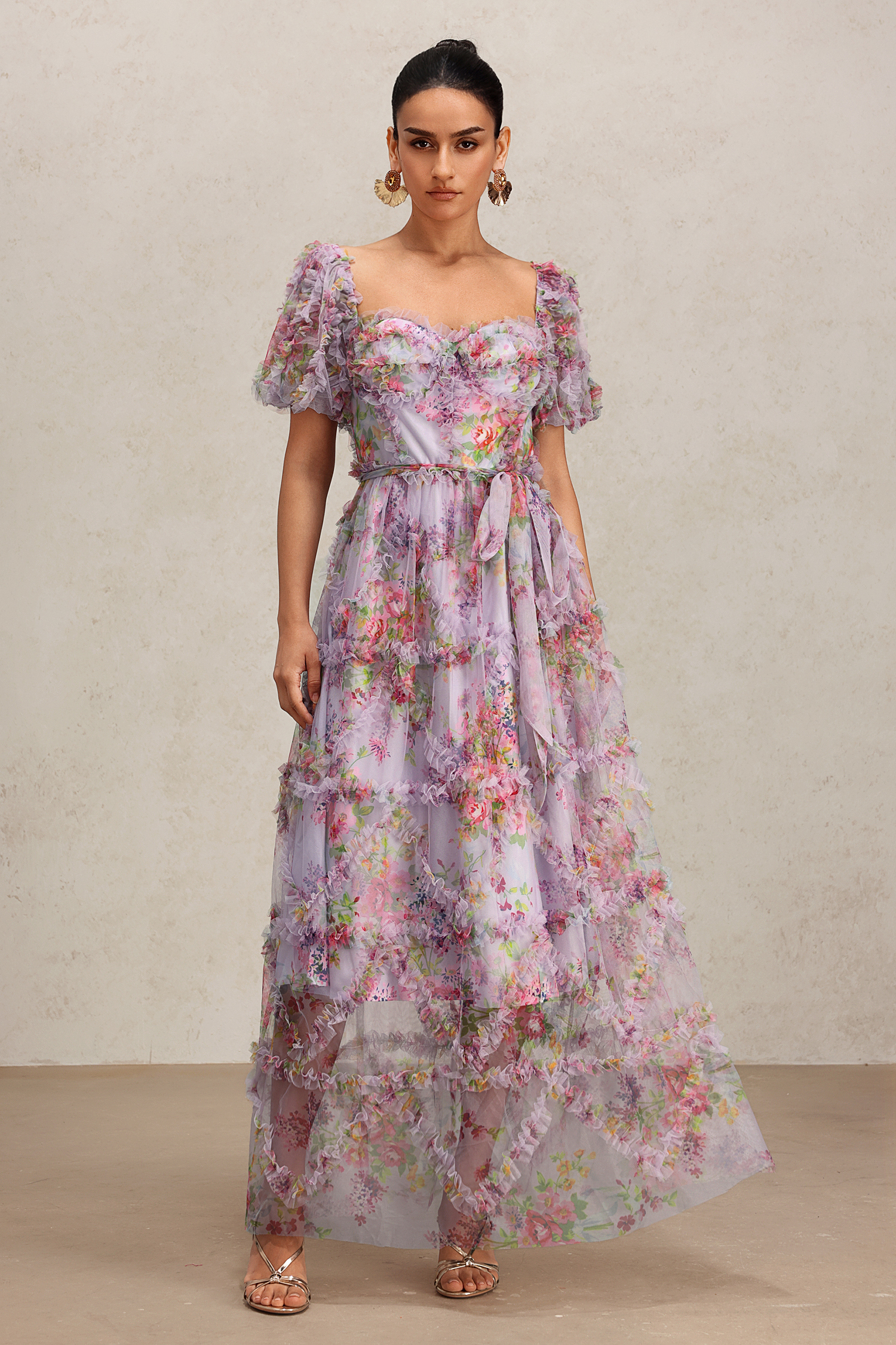 Ziriy Puff Sleeves Floral Printed Maxi Dress