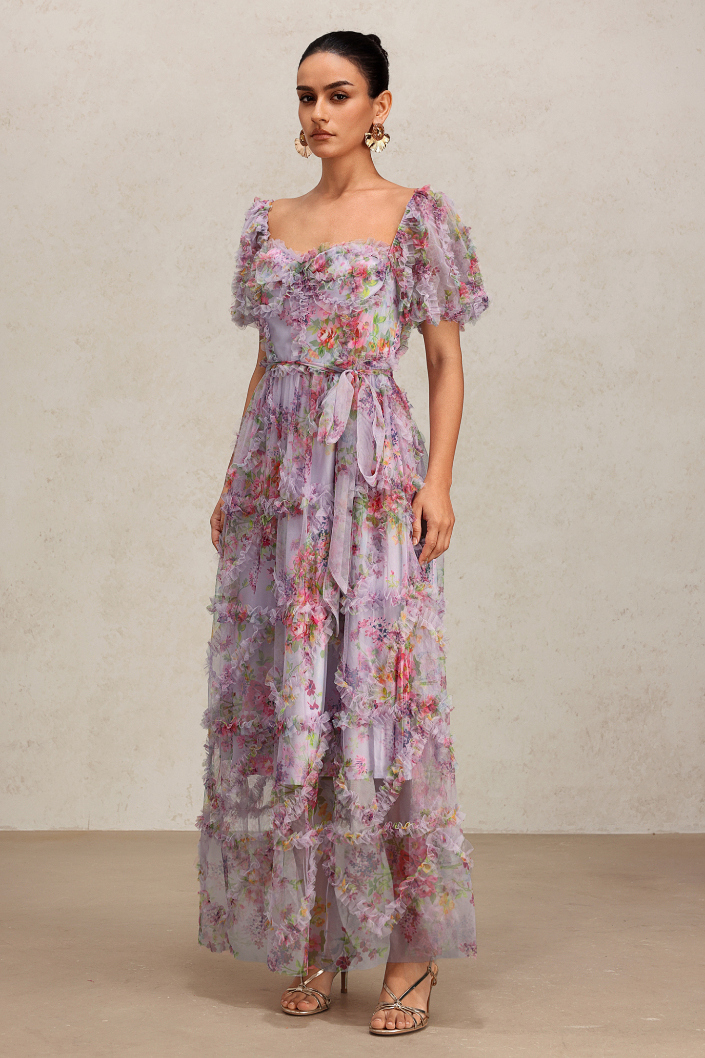 Ziriy Puff Sleeves Floral Printed Maxi Dress