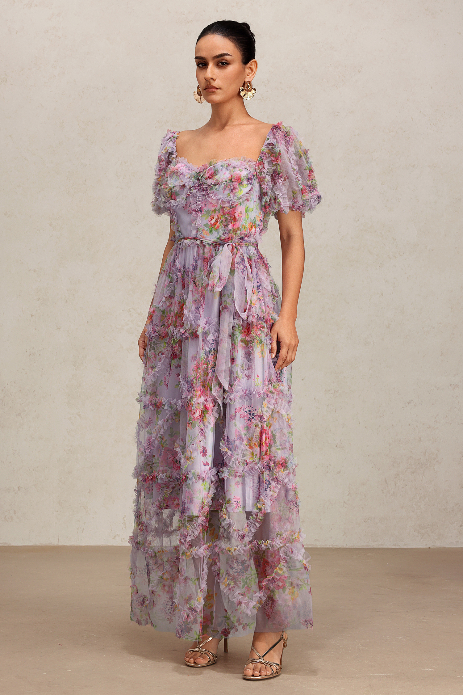 Ziriy Puff Sleeves Floral Printed Maxi Dress