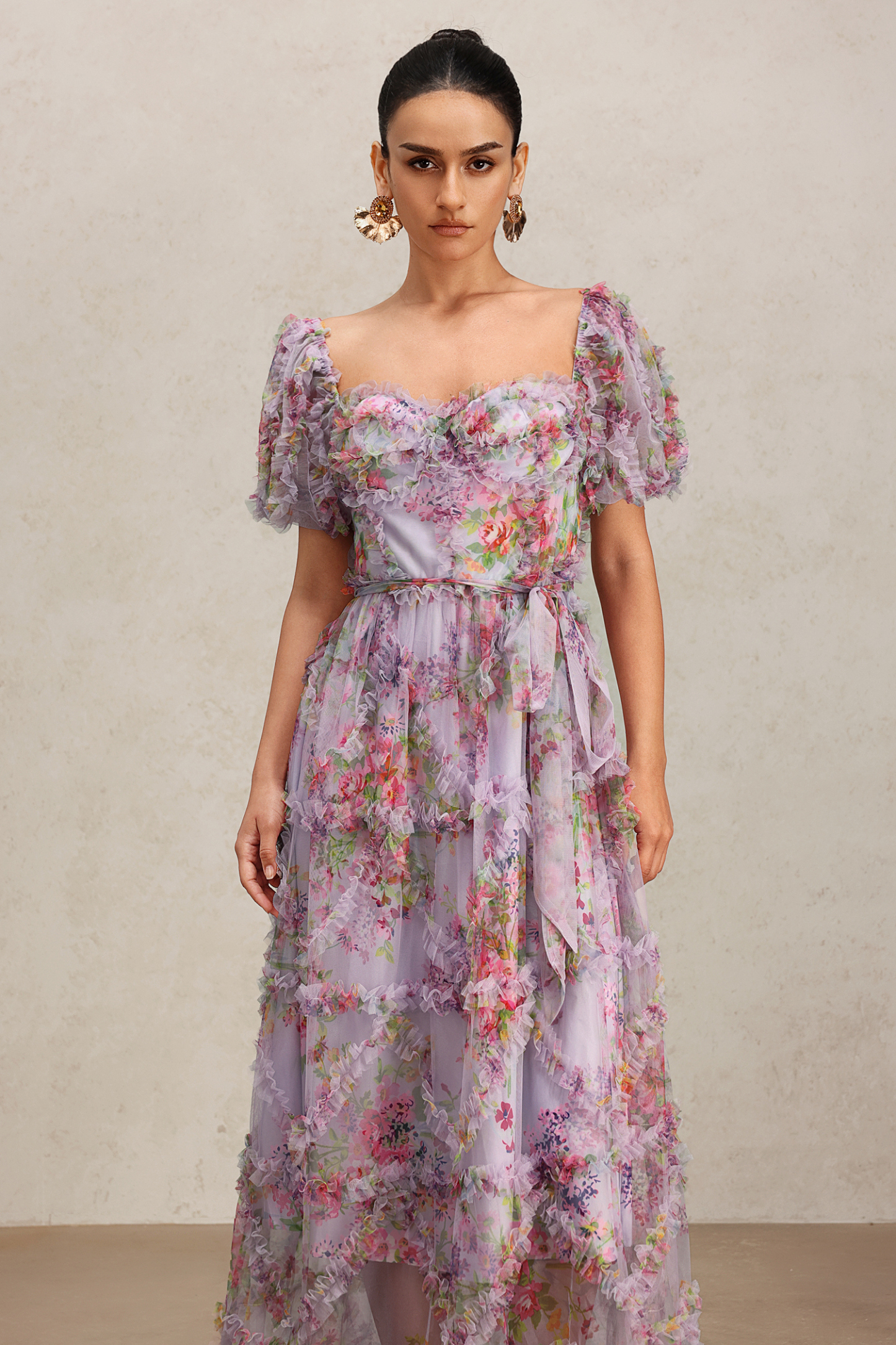 Ziriy Puff Sleeves Floral Printed Maxi Dress
