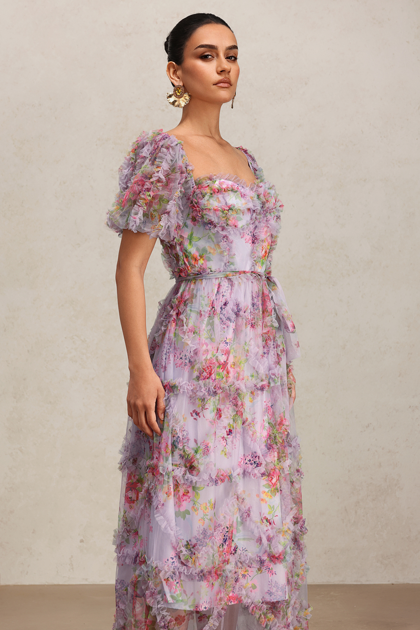Ziriy Puff Sleeves Floral Printed Maxi Dress