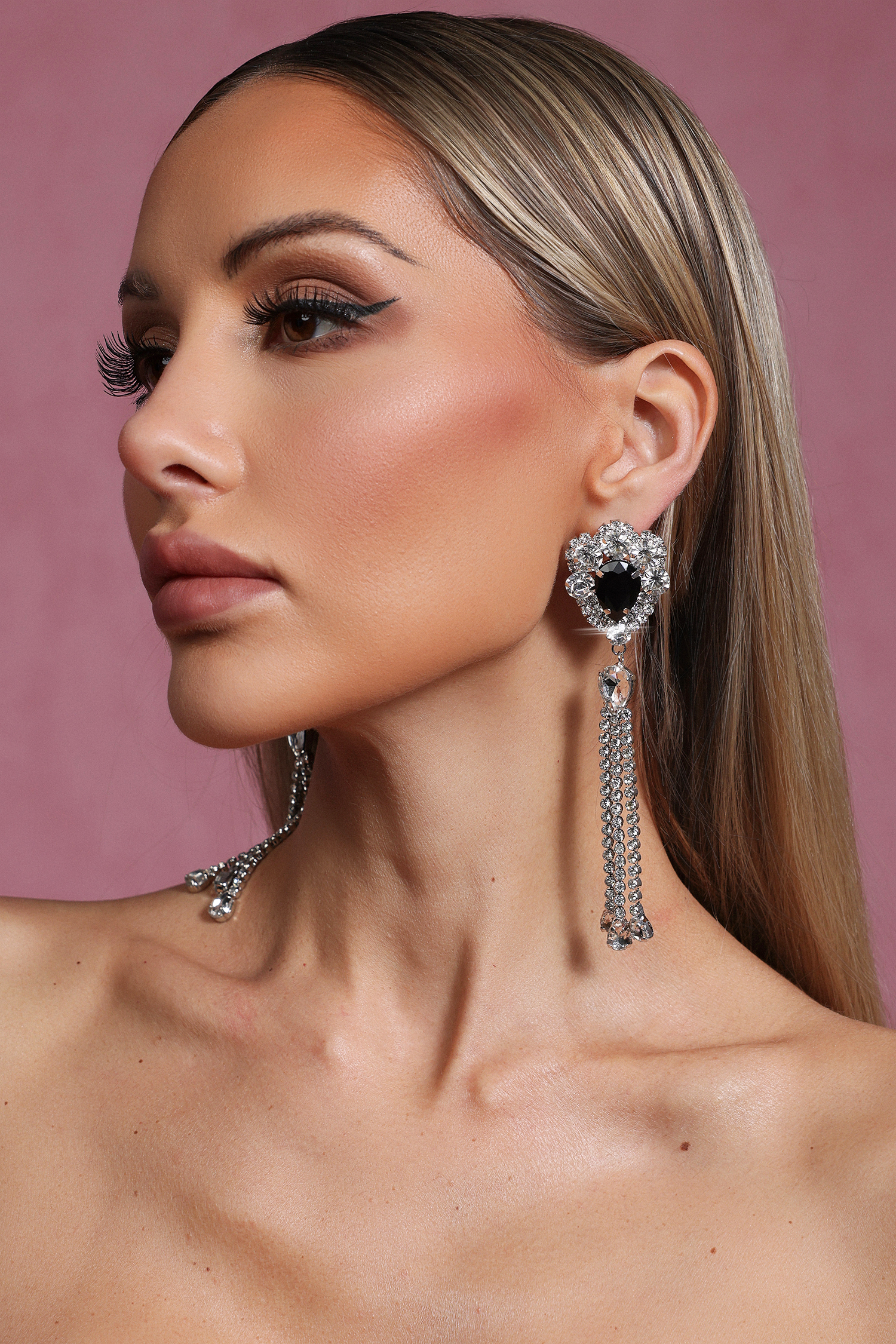 Triasa Diamond Tassels Drop-Shaped Earrings