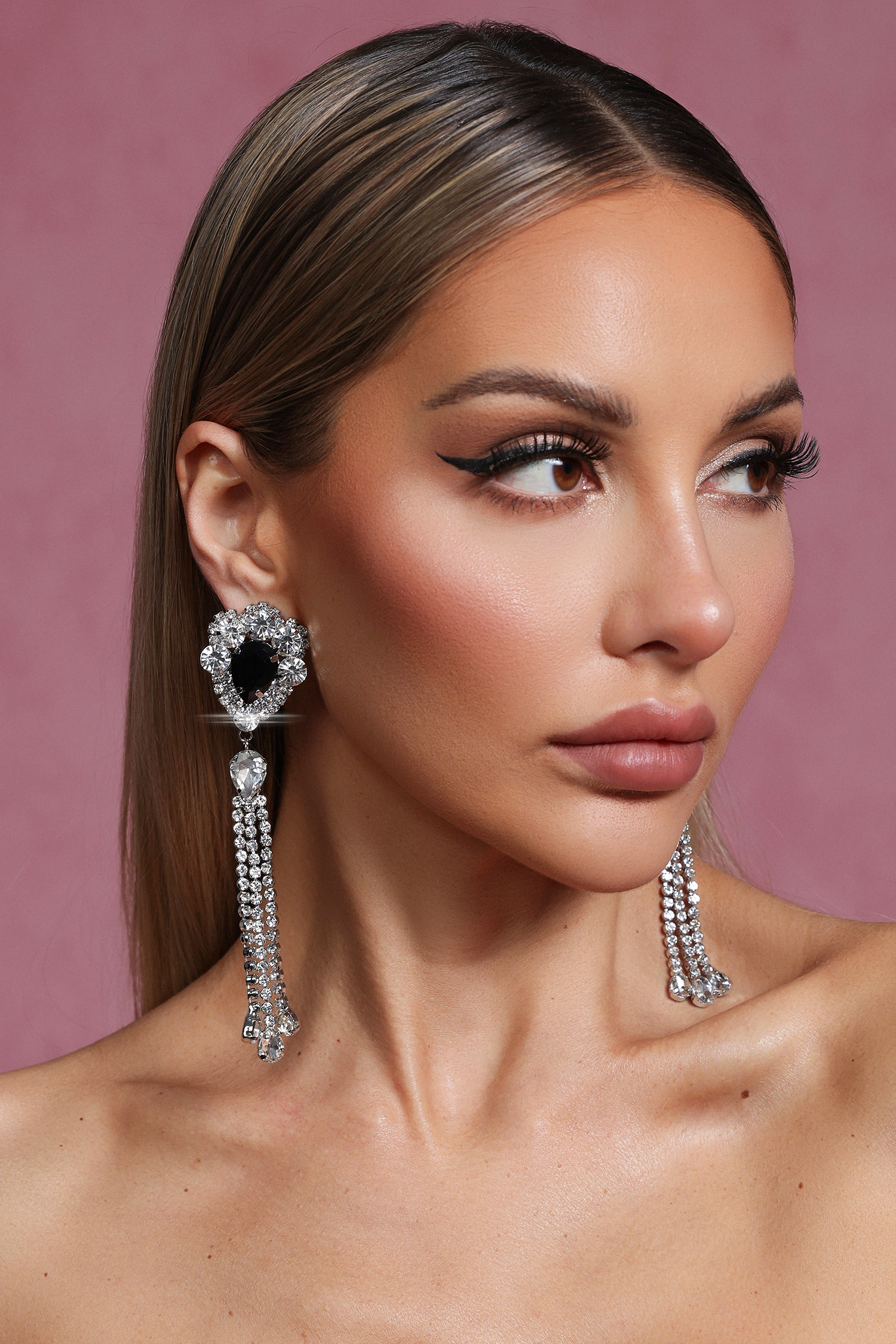 Triasa Diamond Tassels Drop-Shaped Earrings