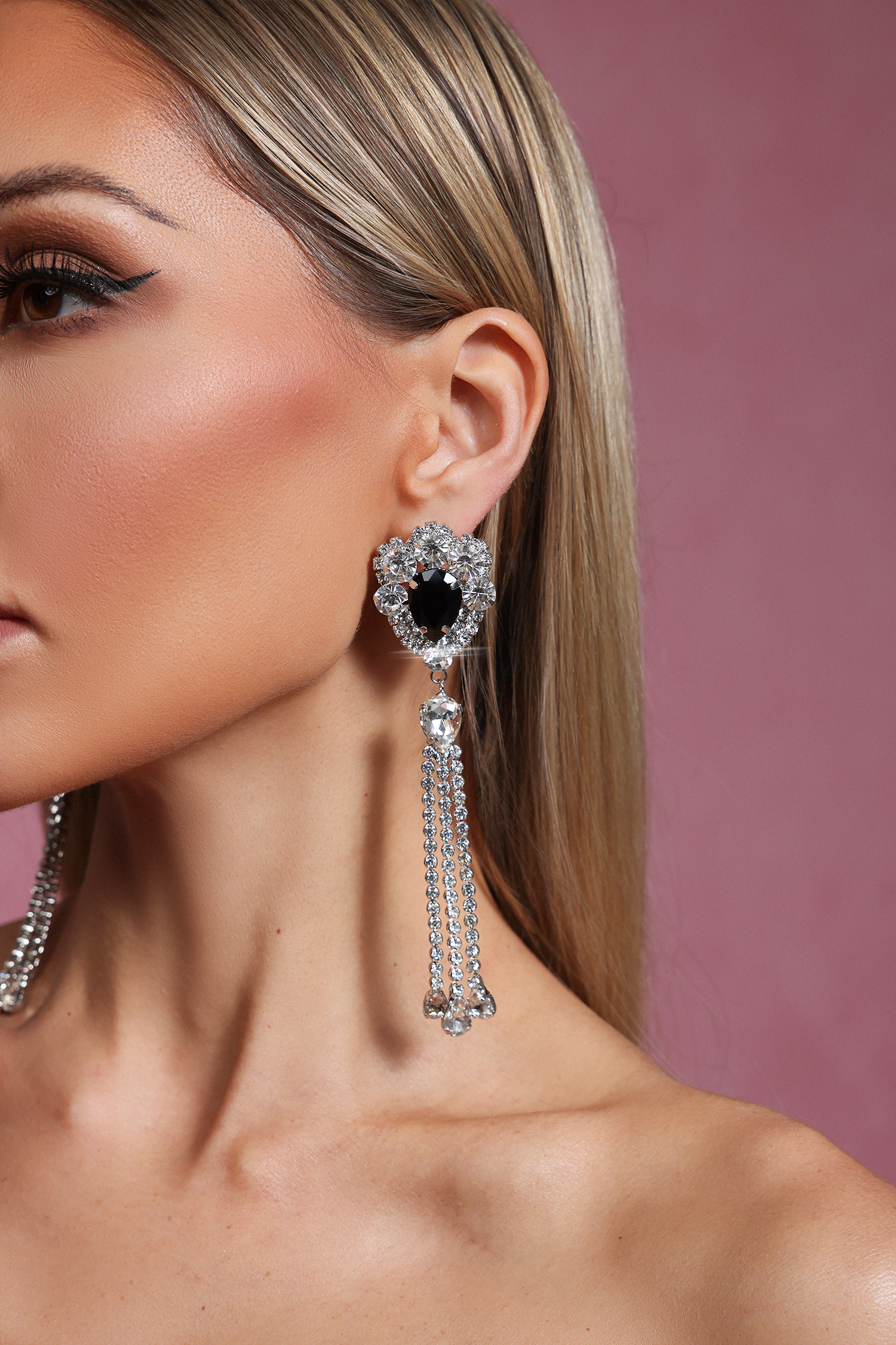 Triasa Diamond Tassels Drop-Shaped Earrings
