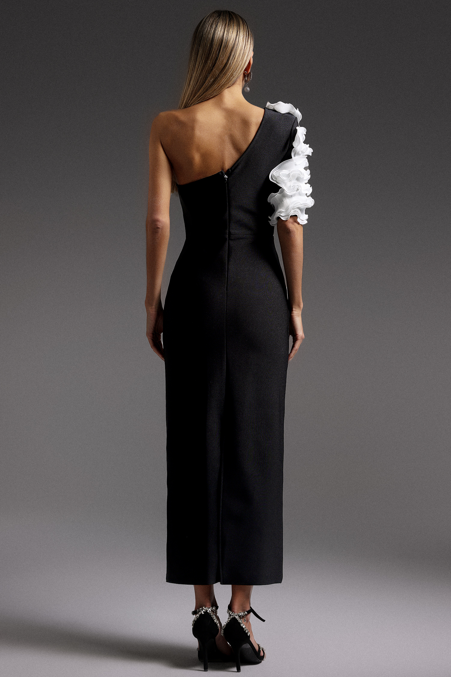 Kila One Shoulder Flowers Bandage Midi Dress