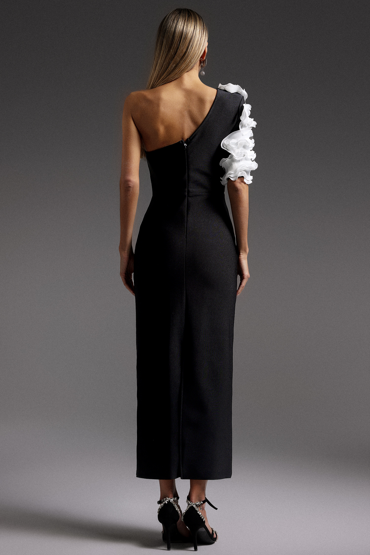 Kila One Shoulder Flowers Bandage Midi Dress