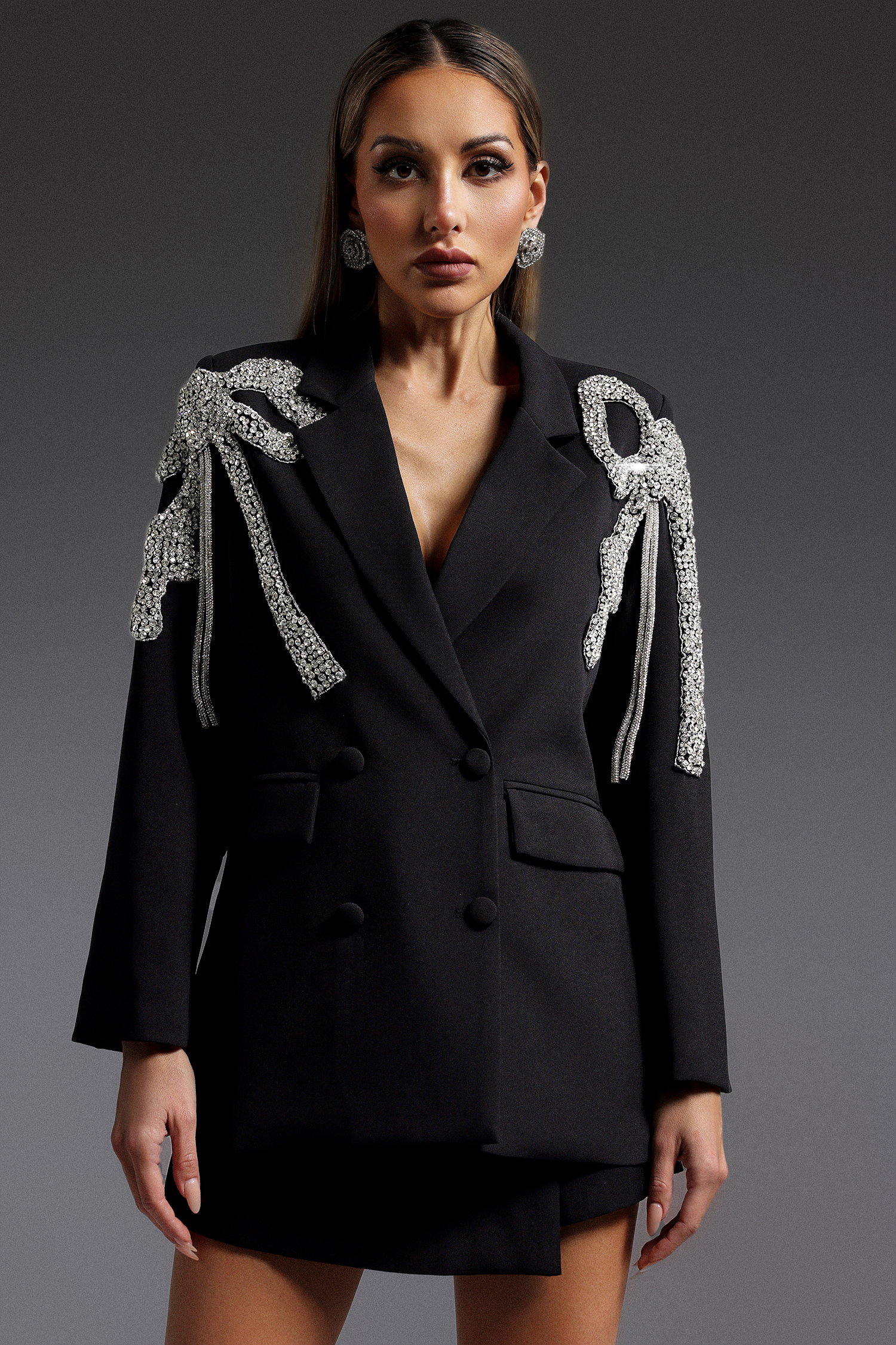 Indi Long Sleeve V-Neck Diamond Mini Dress