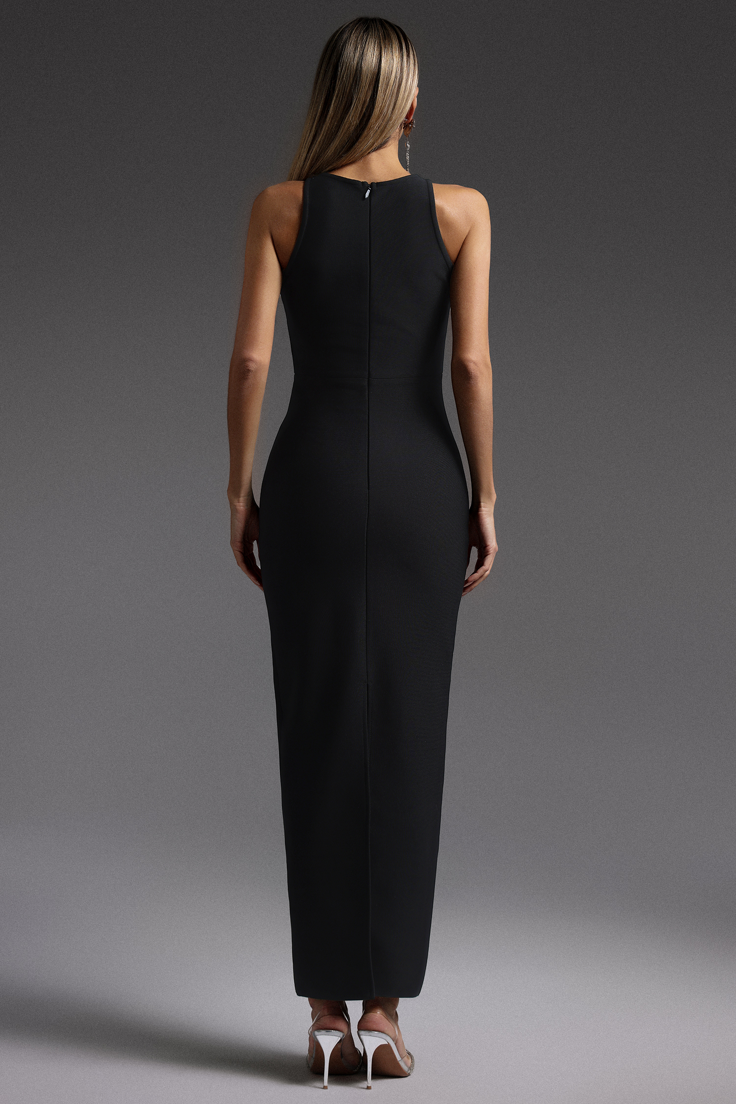 Winmy Sleeveless Hollow Out Diamond Bandage Maxi Dress