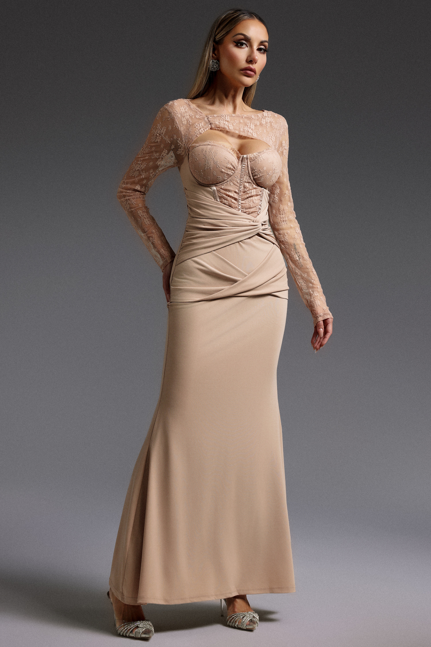 Yetta Long Sleeve Hollow Out Lace Maxi Dress