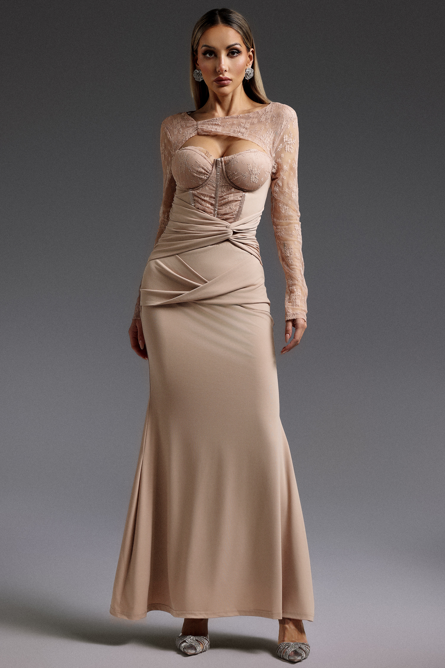 Yetta Long Sleeve Hollow Out Lace Maxi Dress