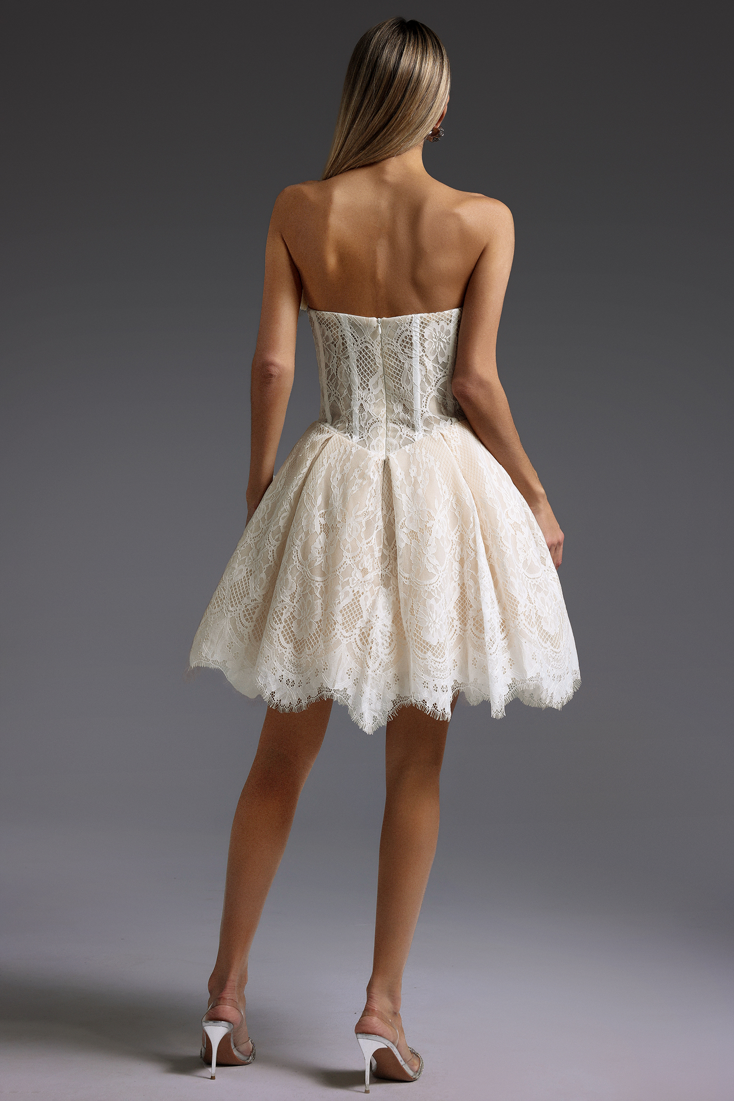 Saturn Sleeveless Fishbone Lace Mini Dress