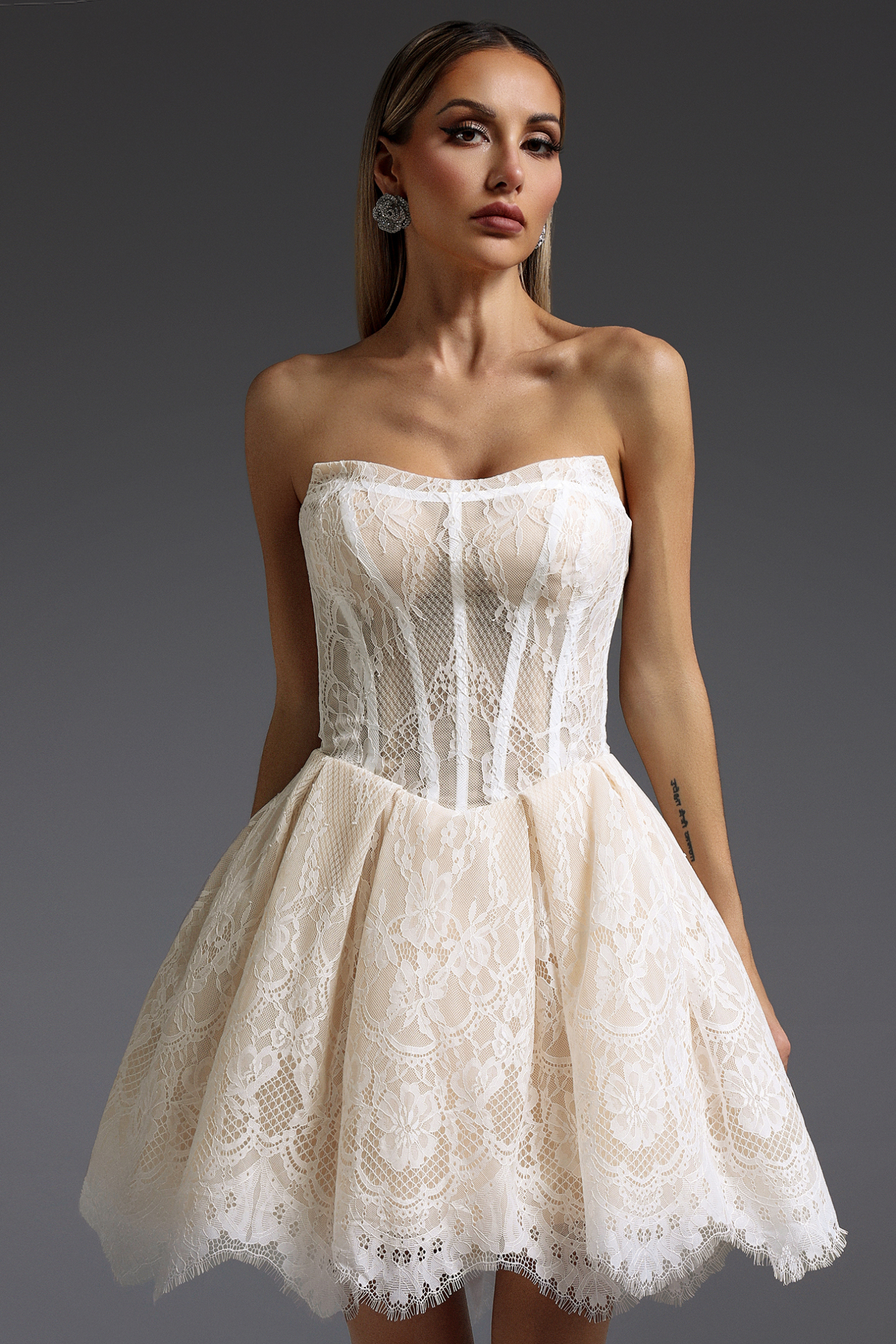 Saturn Sleeveless Fishbone Lace Mini Dress