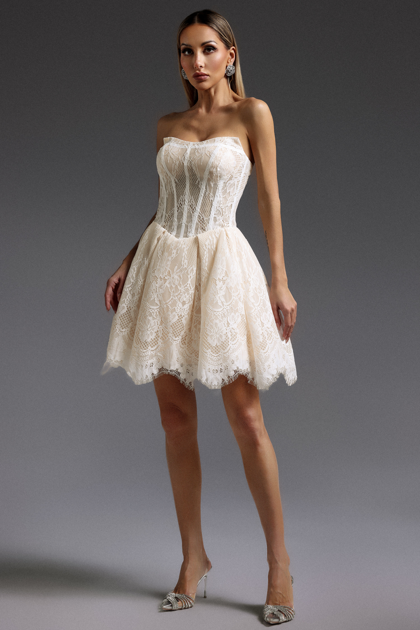 Saturn Sleeveless Fishbone Lace Mini Dress