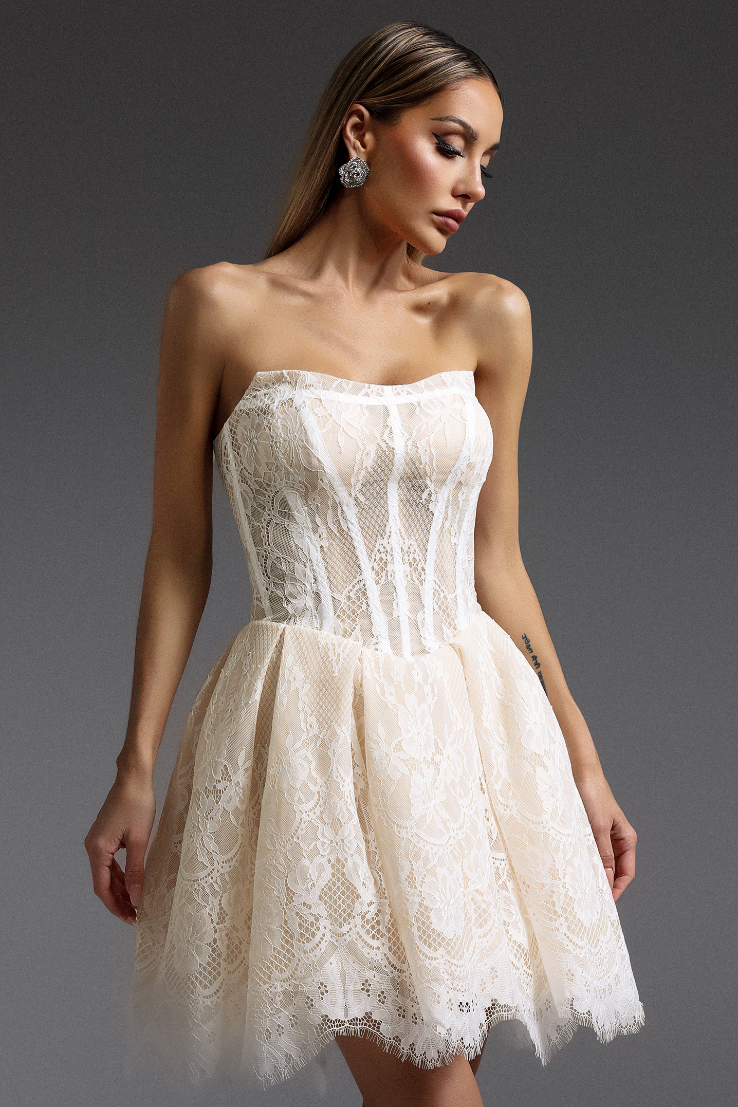 Saturn Sleeveless Fishbone Lace Mini Dress