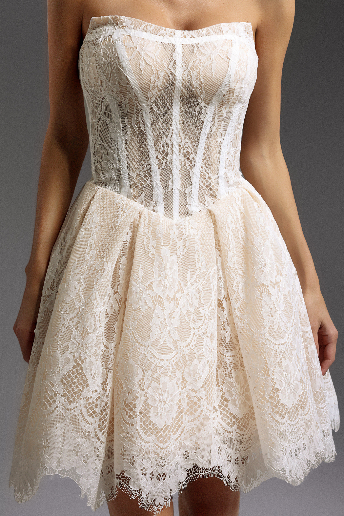 Saturn Sleeveless Fishbone Lace Mini Dress