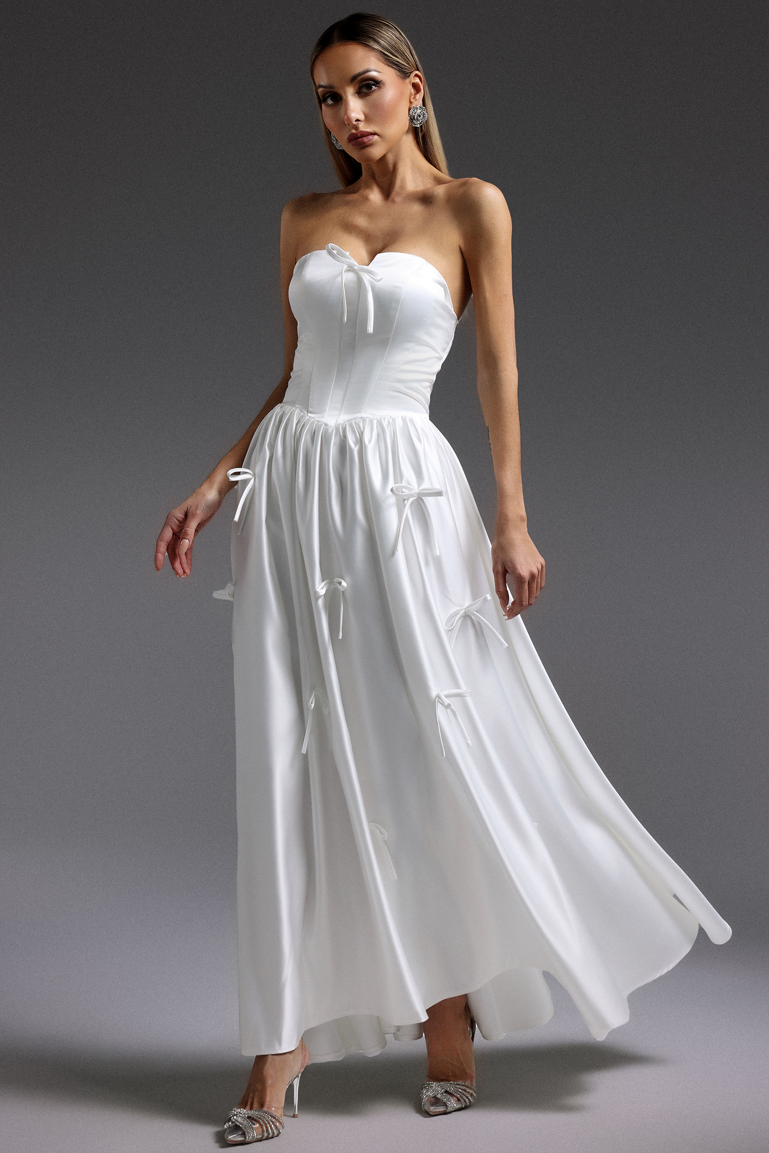 Dulio Sleeveless Bow Fishbone Maxi Dress