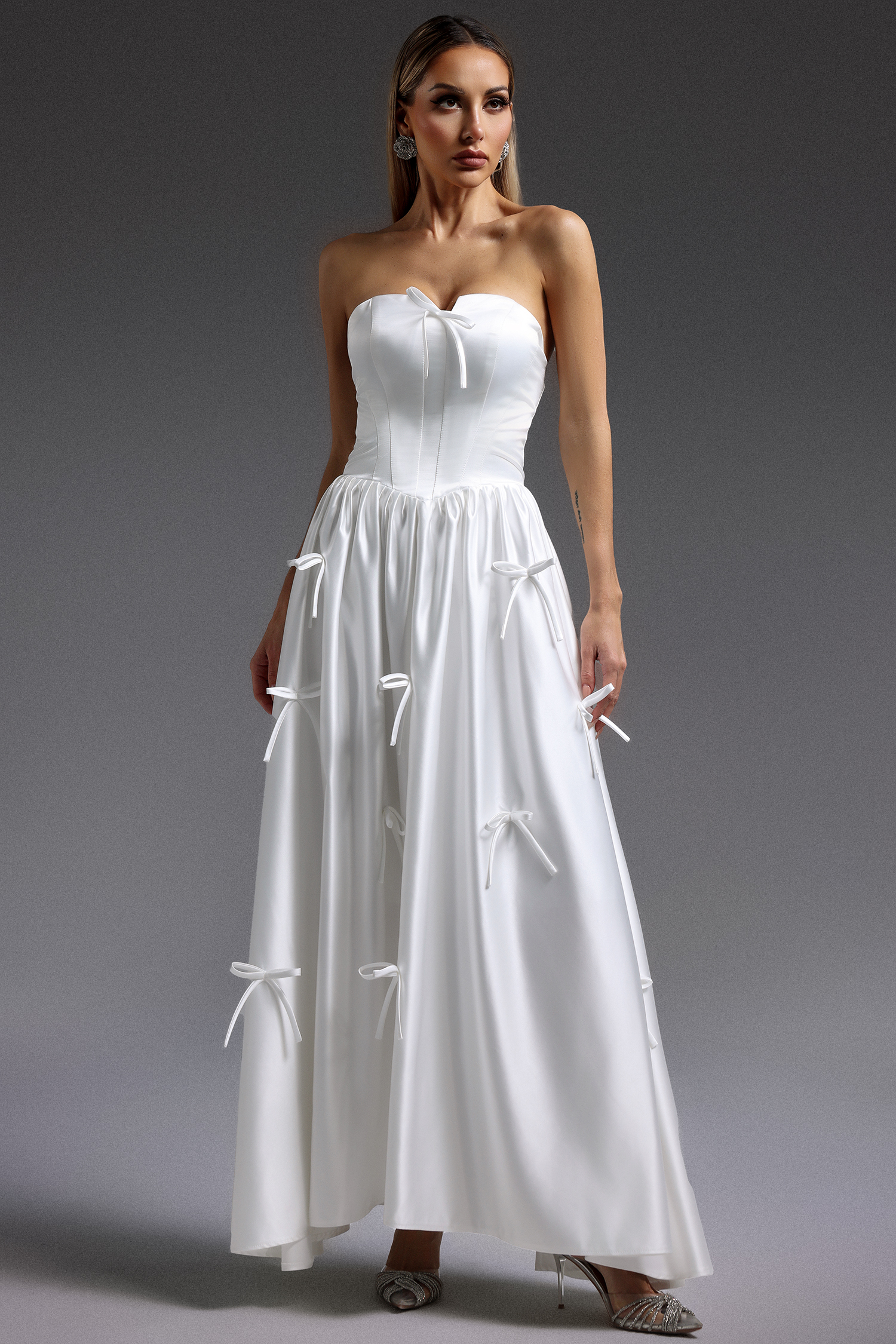 Dulio Sleeveless Bow Fishbone Maxi Dress