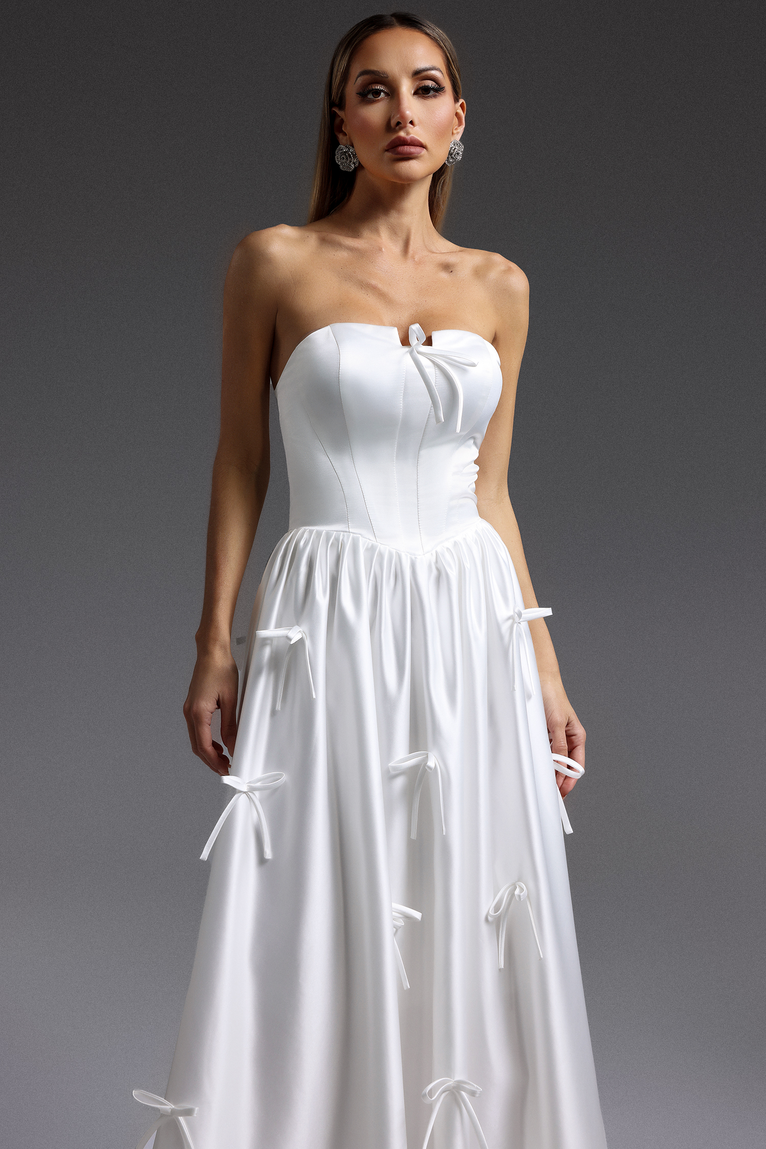 Dulio Sleeveless Bow Fishbone Maxi Dress