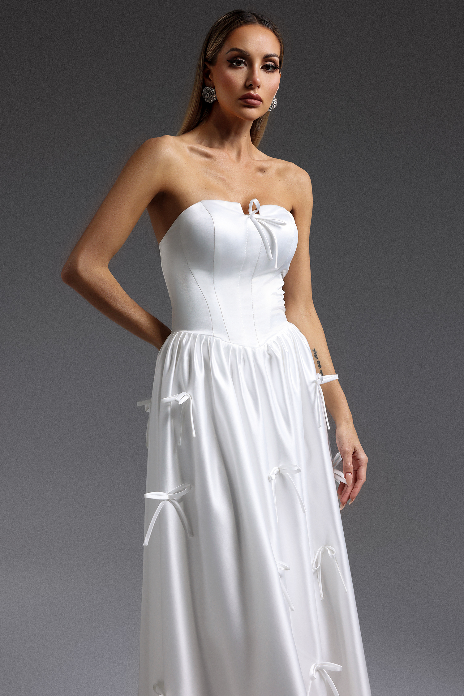 Dulio Sleeveless Bow Fishbone Maxi Dress