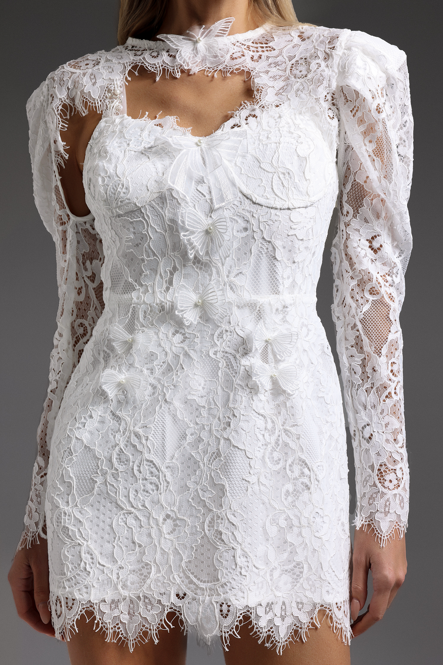 Hooded Puff Sleeve Lace Mini Dress