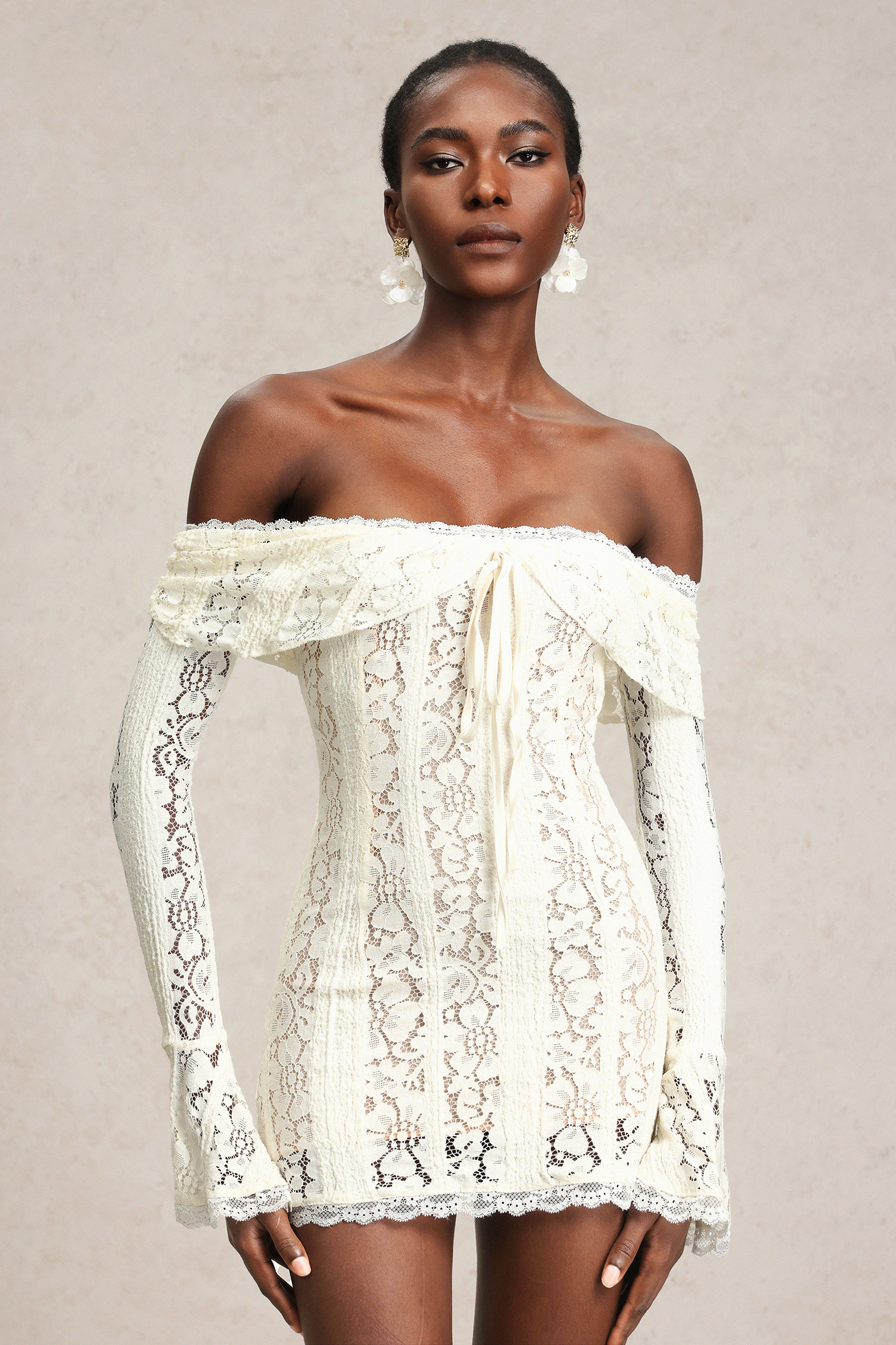 Holisa Long Sleeve Lace Bow Lacing Mini Dress