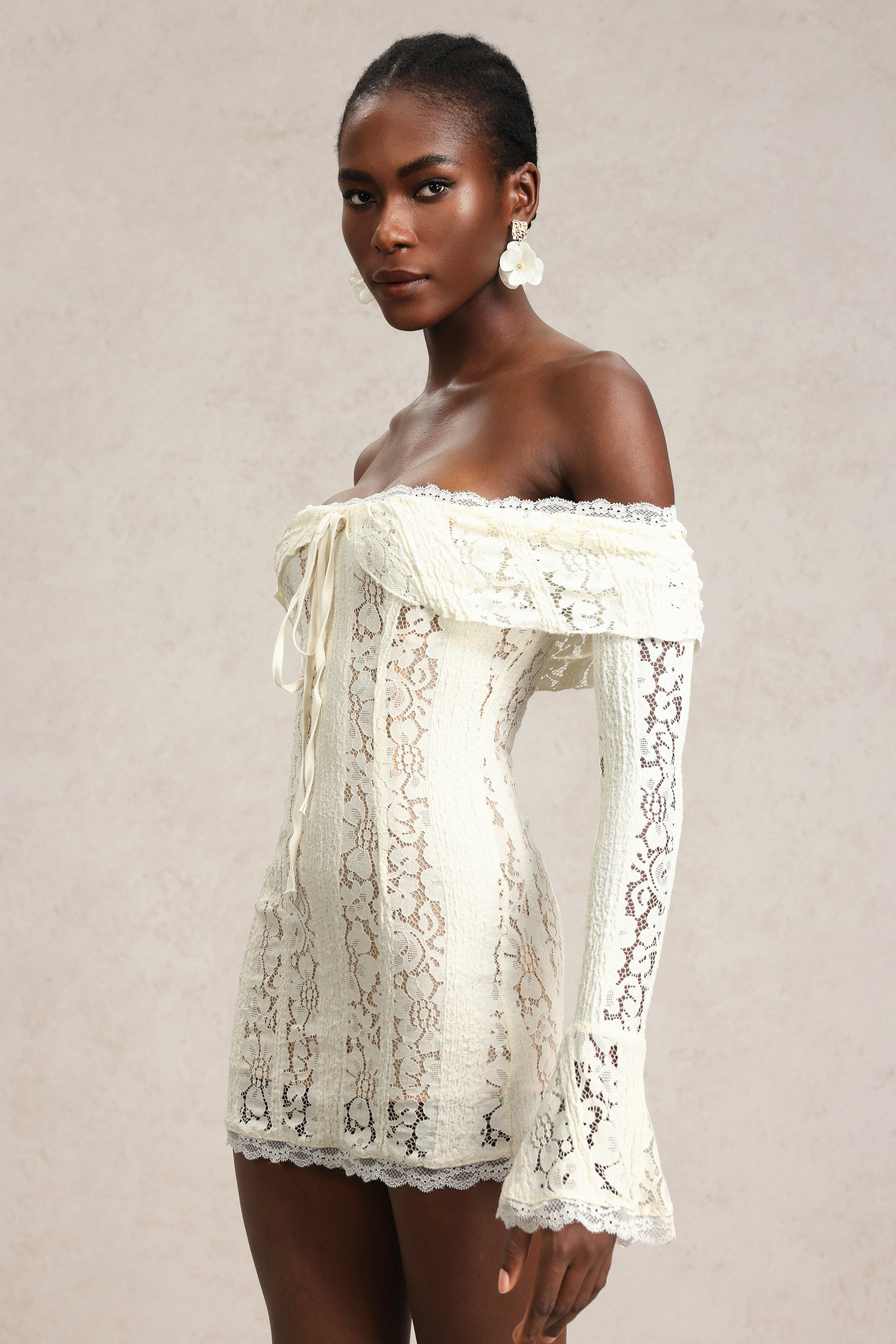 Holisa Long Sleeve Lace Bow Lacing Mini Dress