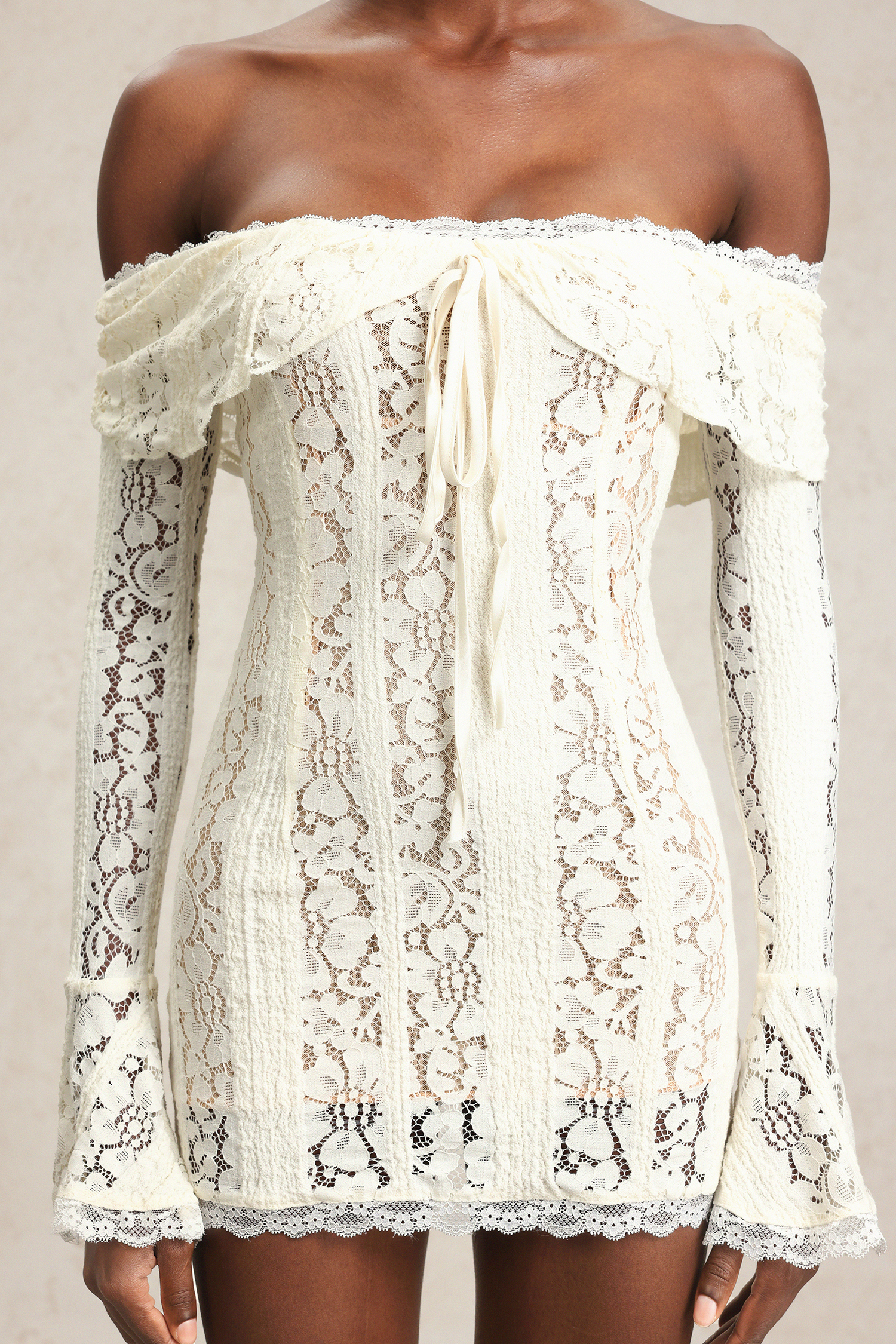 Holisa Long Sleeve Lace Bow Lacing Mini Dress