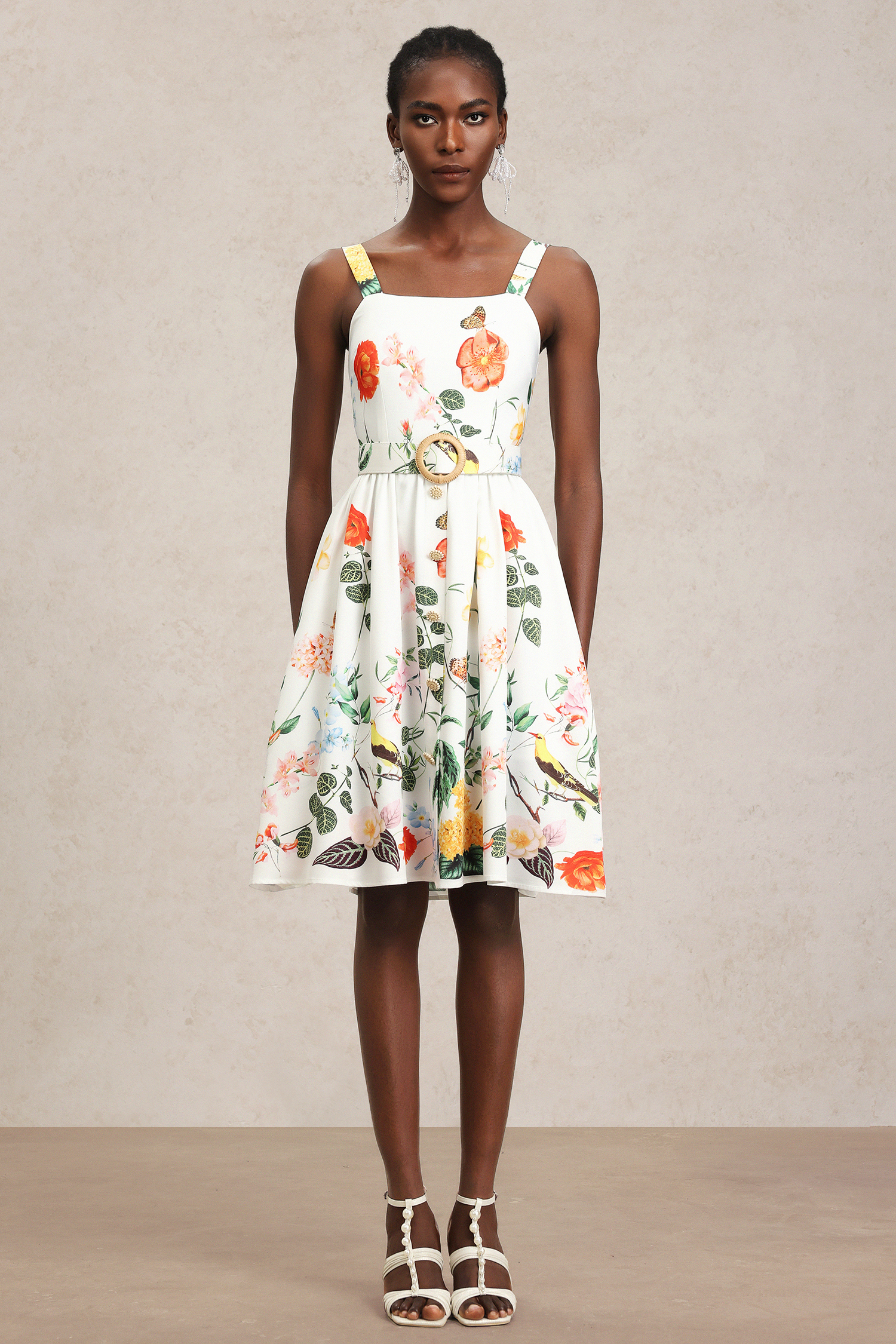Moua Halter Floral Printed Midi Dress