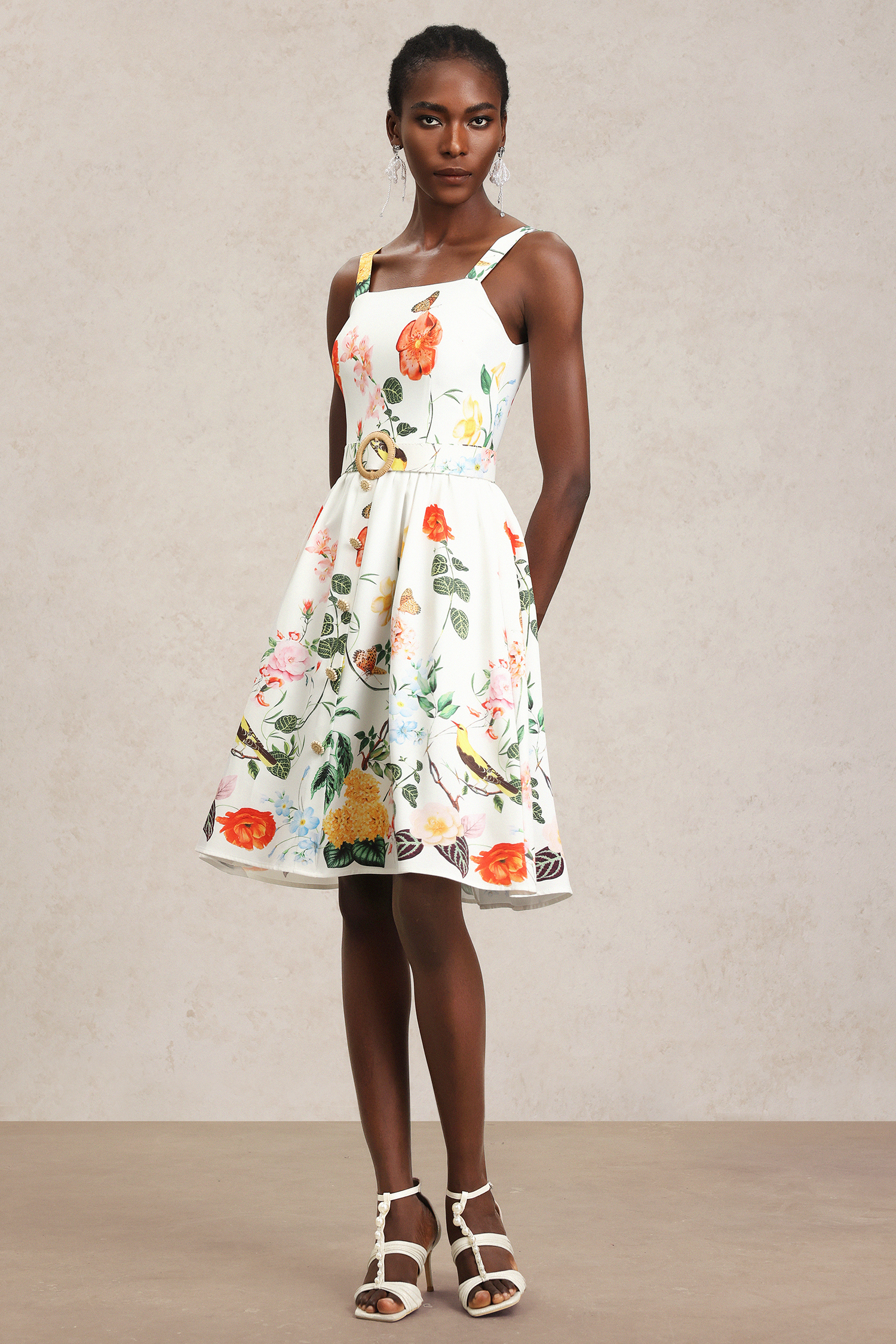 Moua Halter Floral Printed Midi Dress