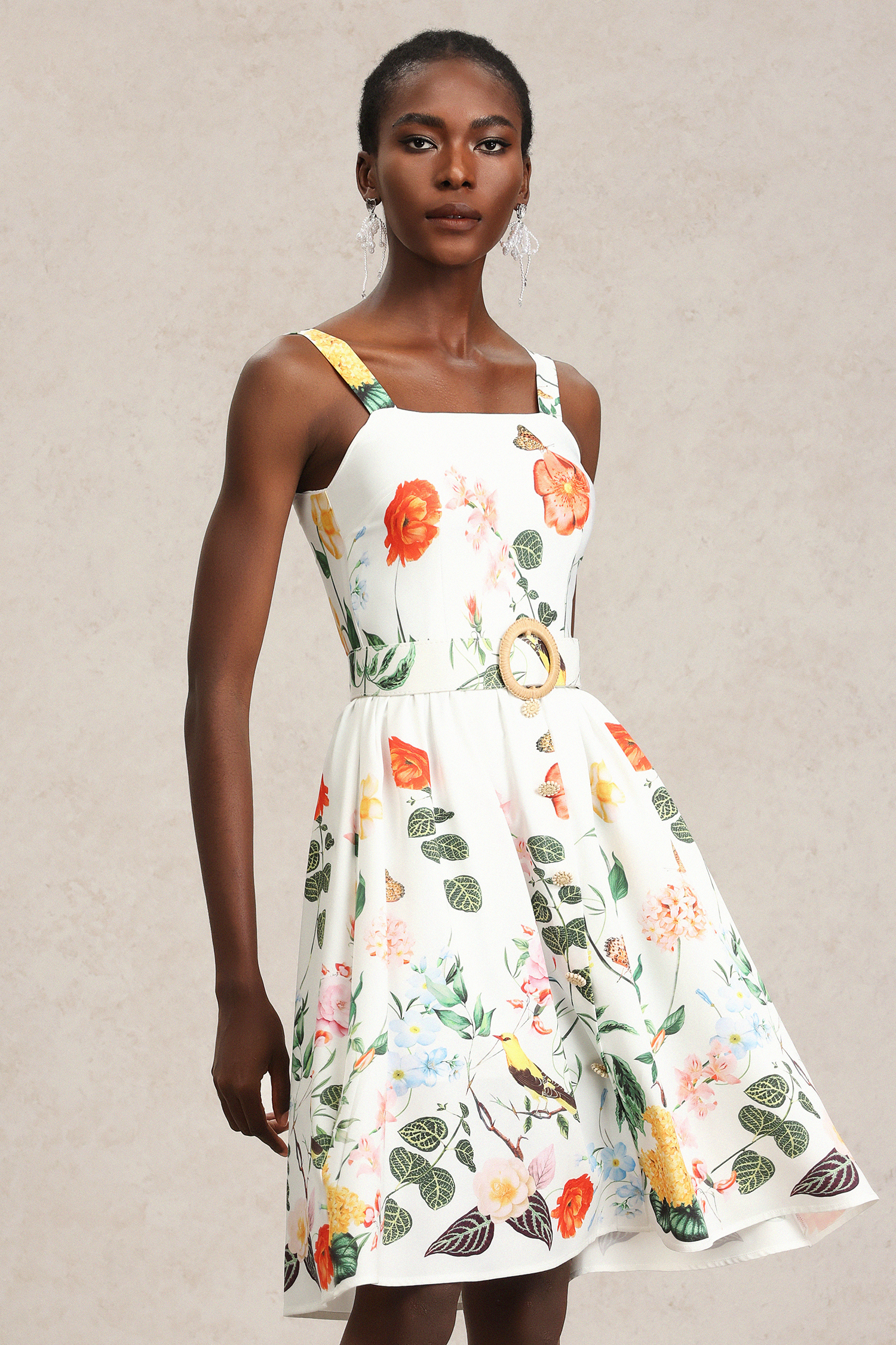 Moua Halter Floral Printed Midi Dress