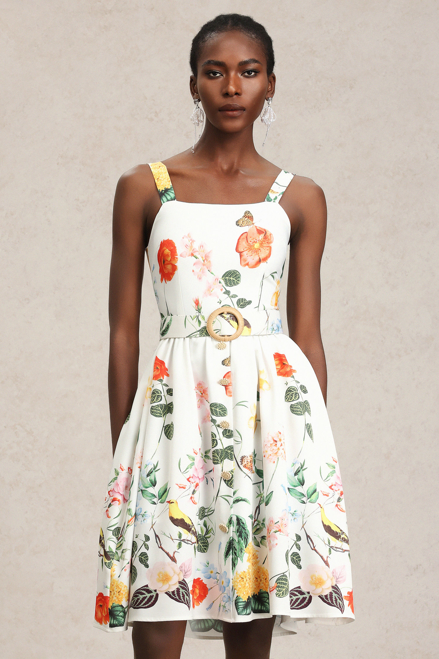 Moua Halter Floral Printed Midi Dress