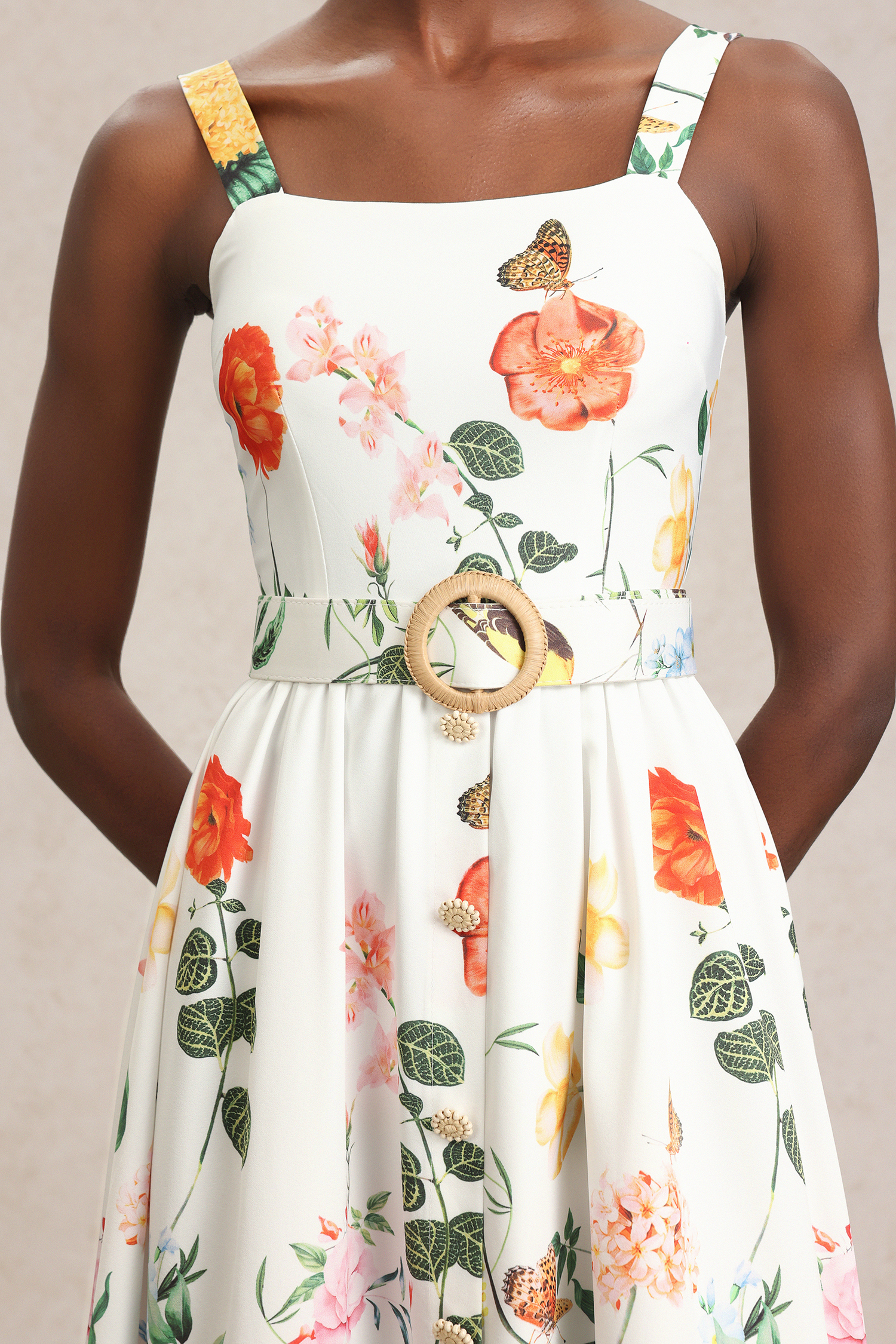 Moua Halter Floral Printed Midi Dress