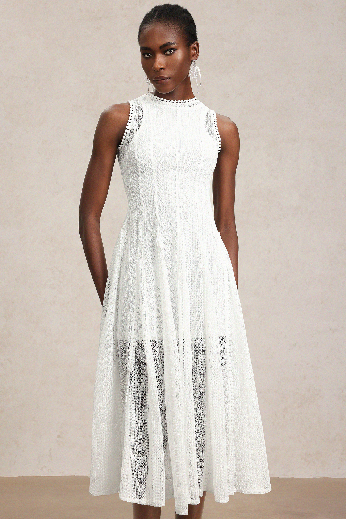 Zalma Round Neck Sleeveless Lace Maxi Dress