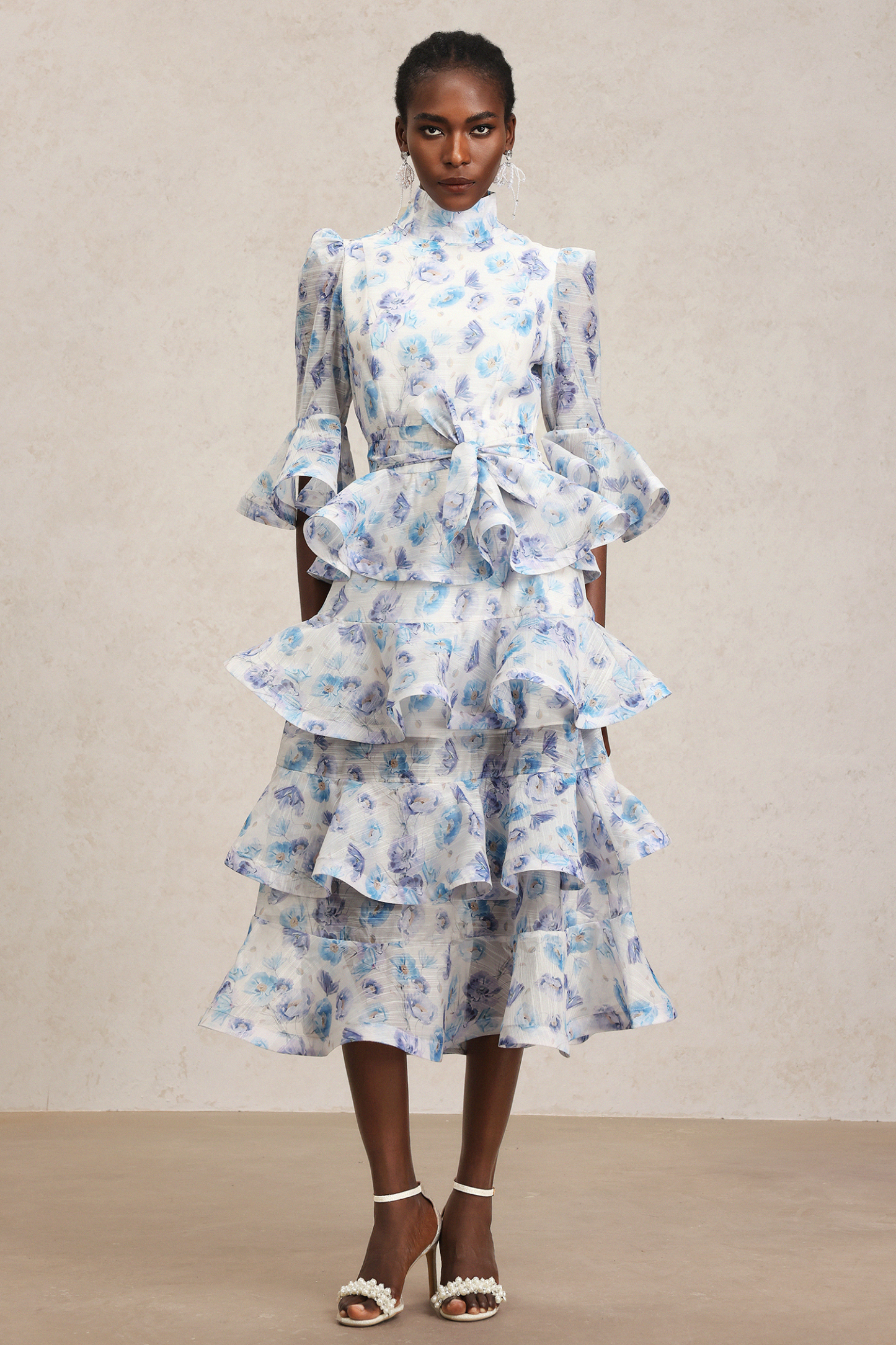 Lilani Floral Printed Layered Midi Dress