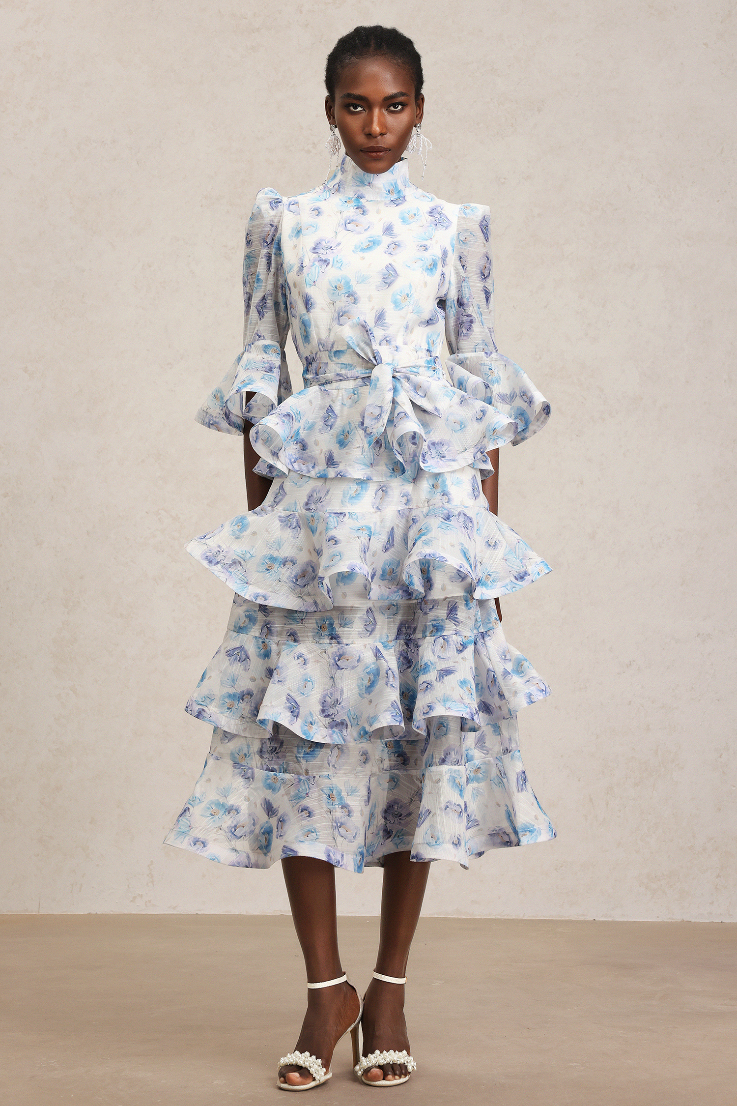 Lilani Floral Printed Layered Midi Dress