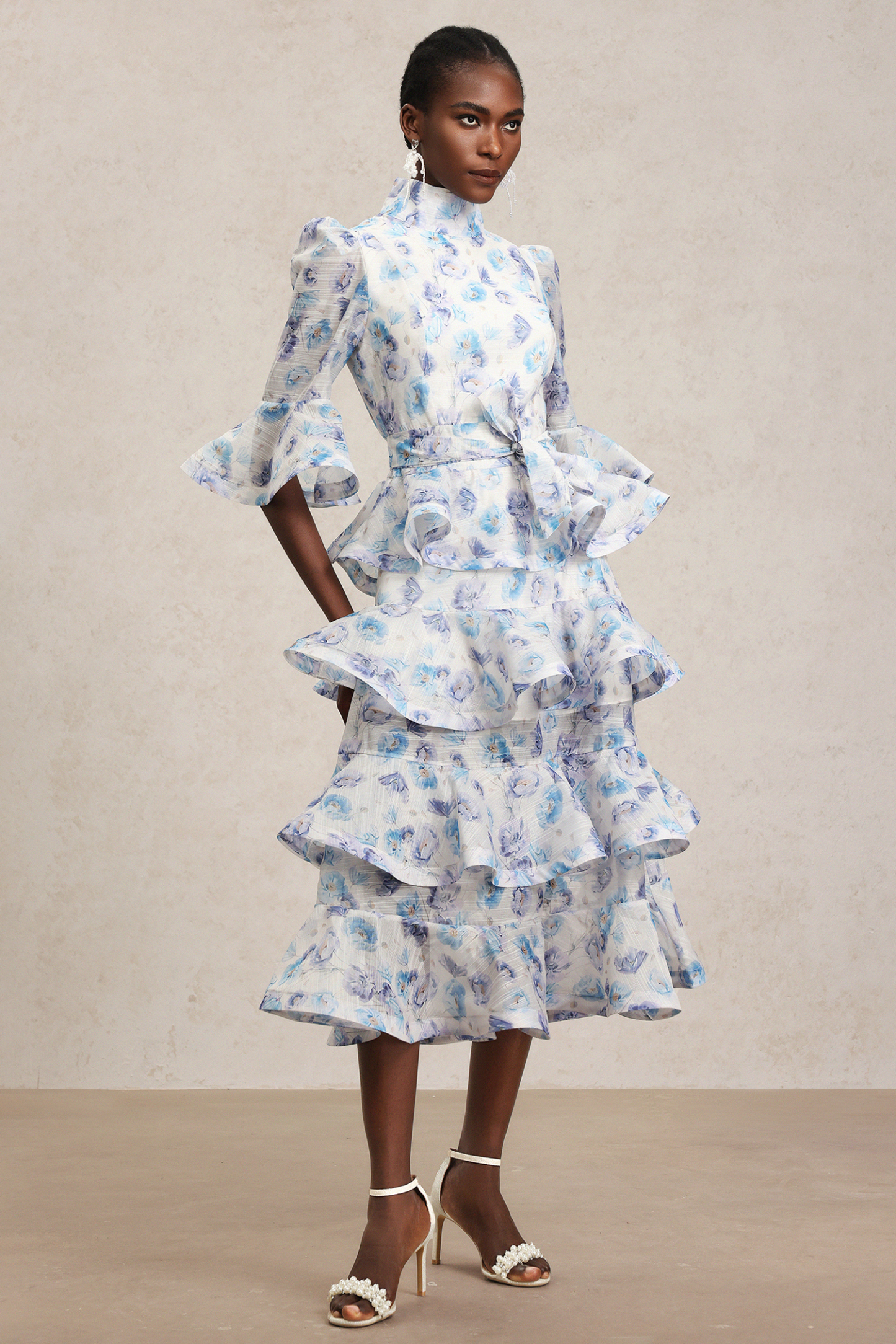 Lilani Floral Printed Layered Midi Dress