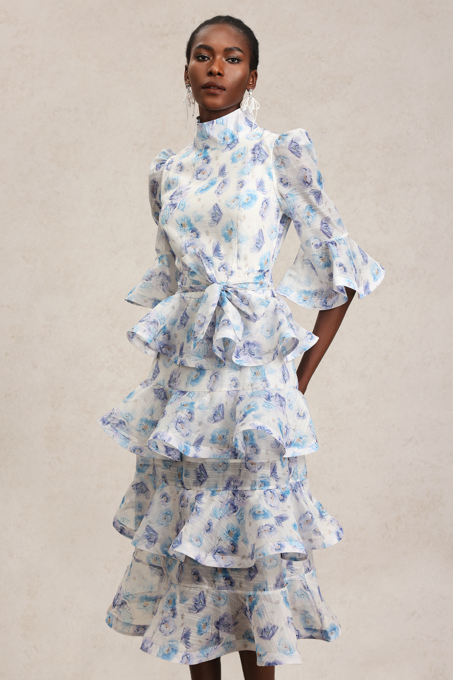 Lilani Floral Printed Layered Midi Dress